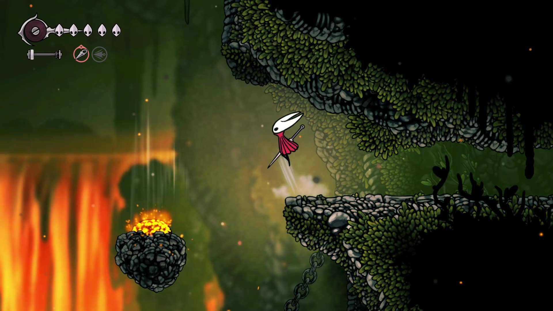 Screenshot of Hollow Knight: Silksong shows the path through the far field.