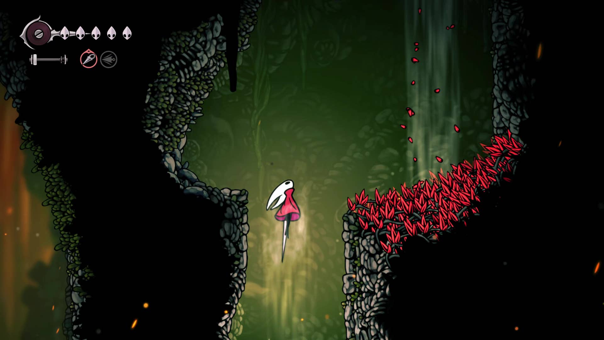 Screenshot of Hollow Knight: Silksong shows the path through the far field.