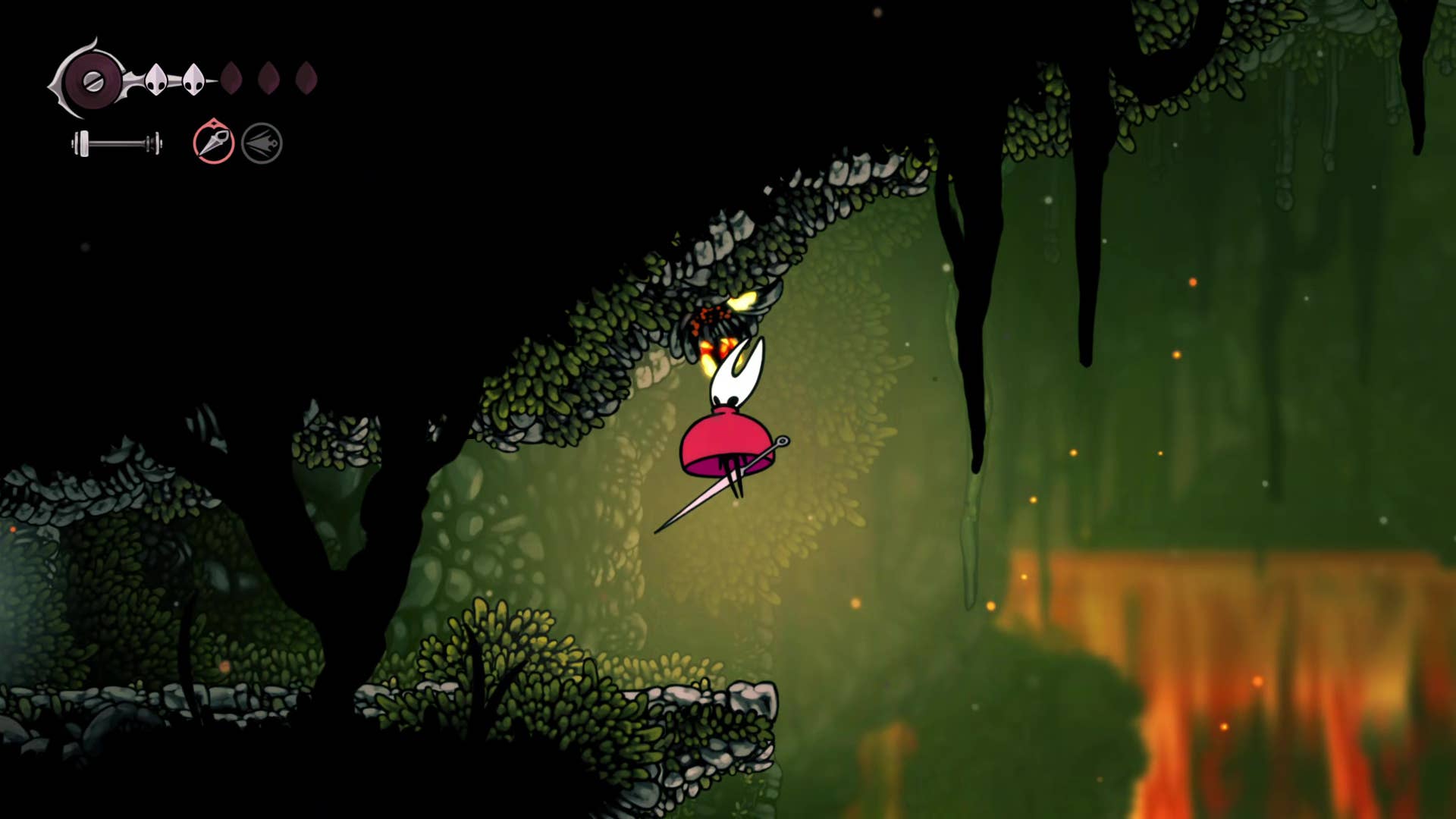 Screenshot of Hollow Knight: Silksong shows the path through the far field.