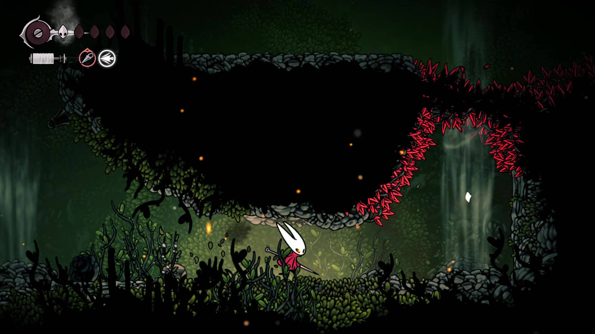 Screenshot of Hollow Knight: Silksong shows the path through the far field.