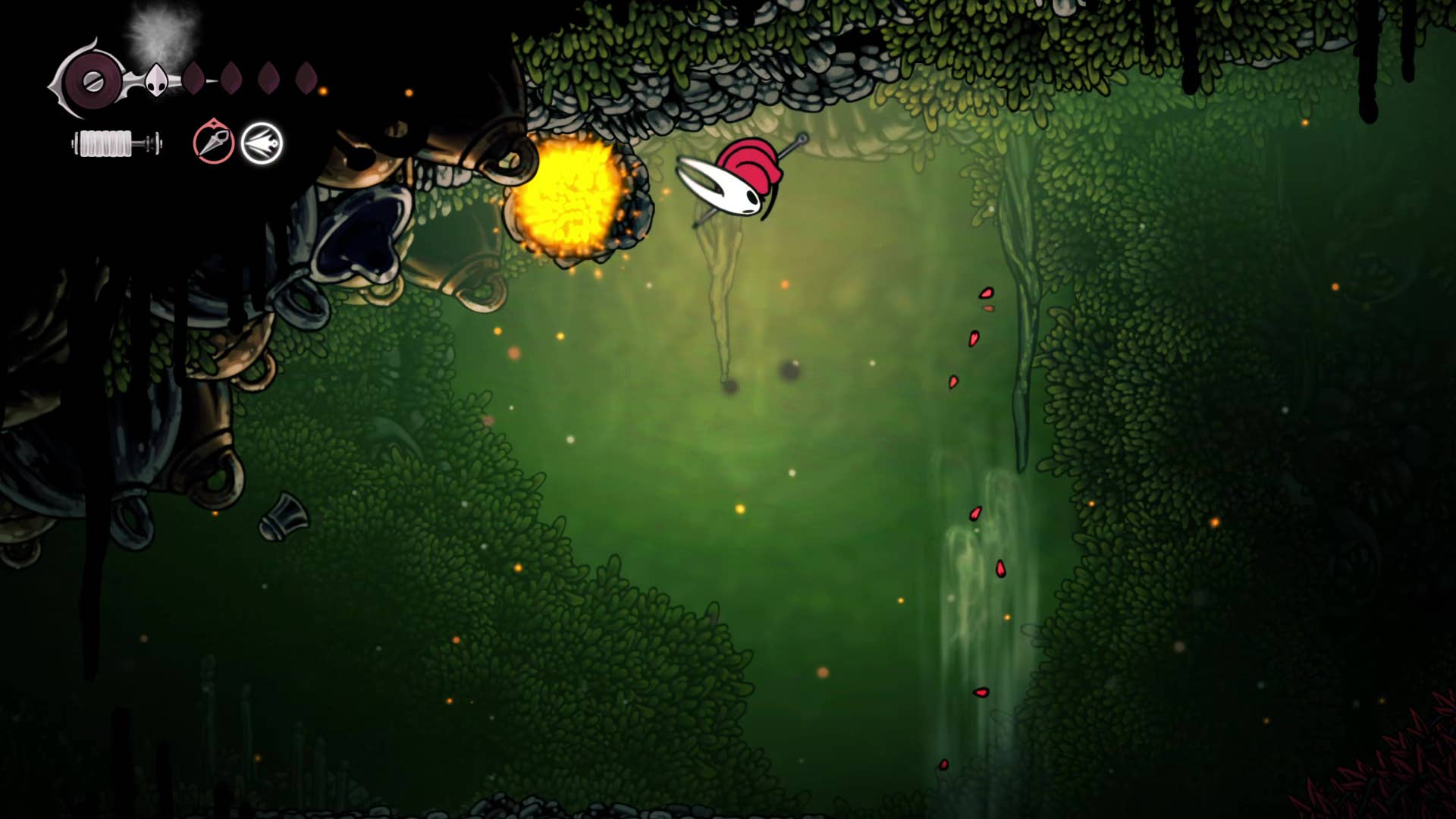 Screenshot of Hollow Knight: Silksong shows the path through the far field.