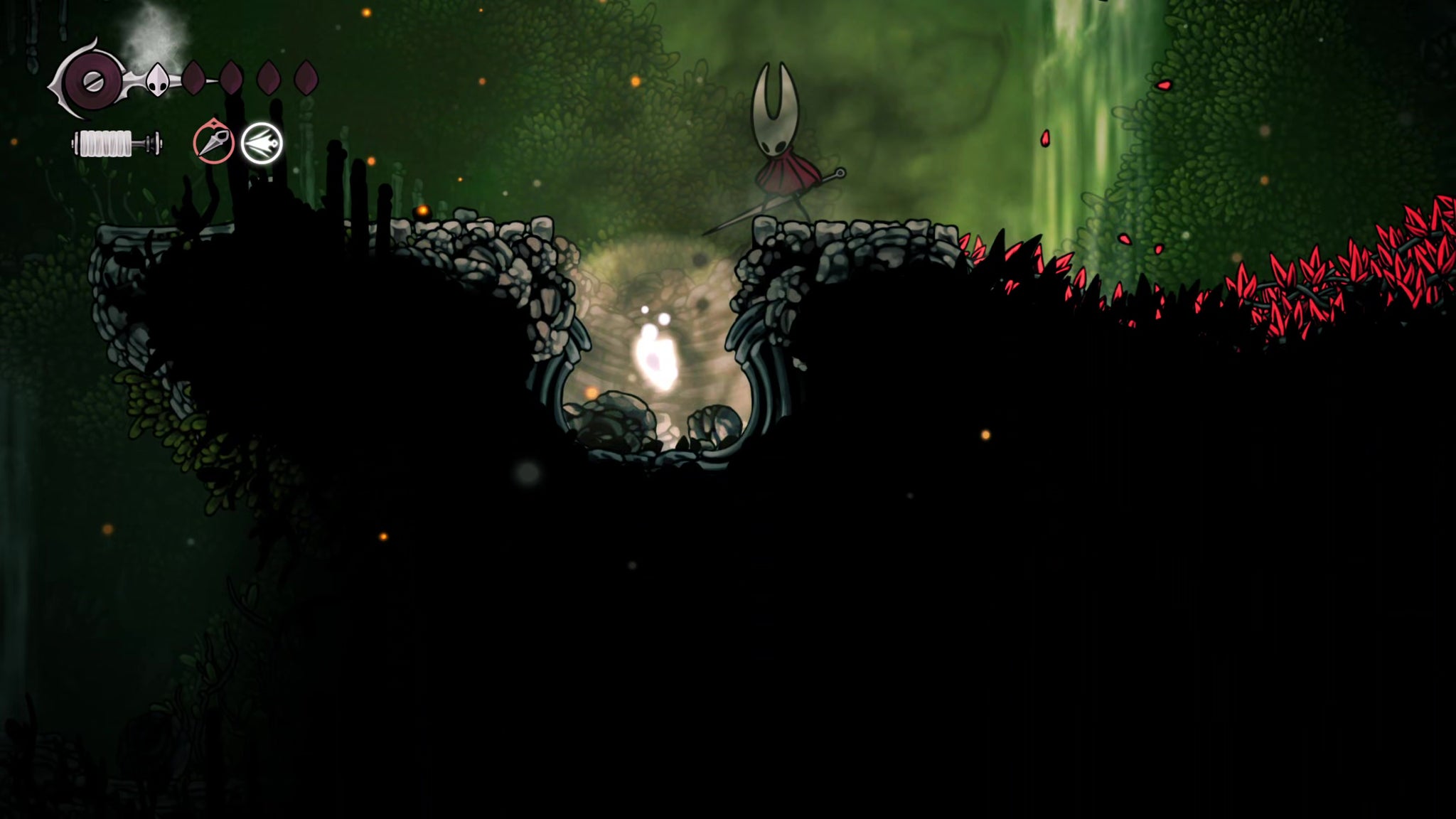 A screenshot of Hollow Knight: Silksong showing the path through the Far Fields. - 46