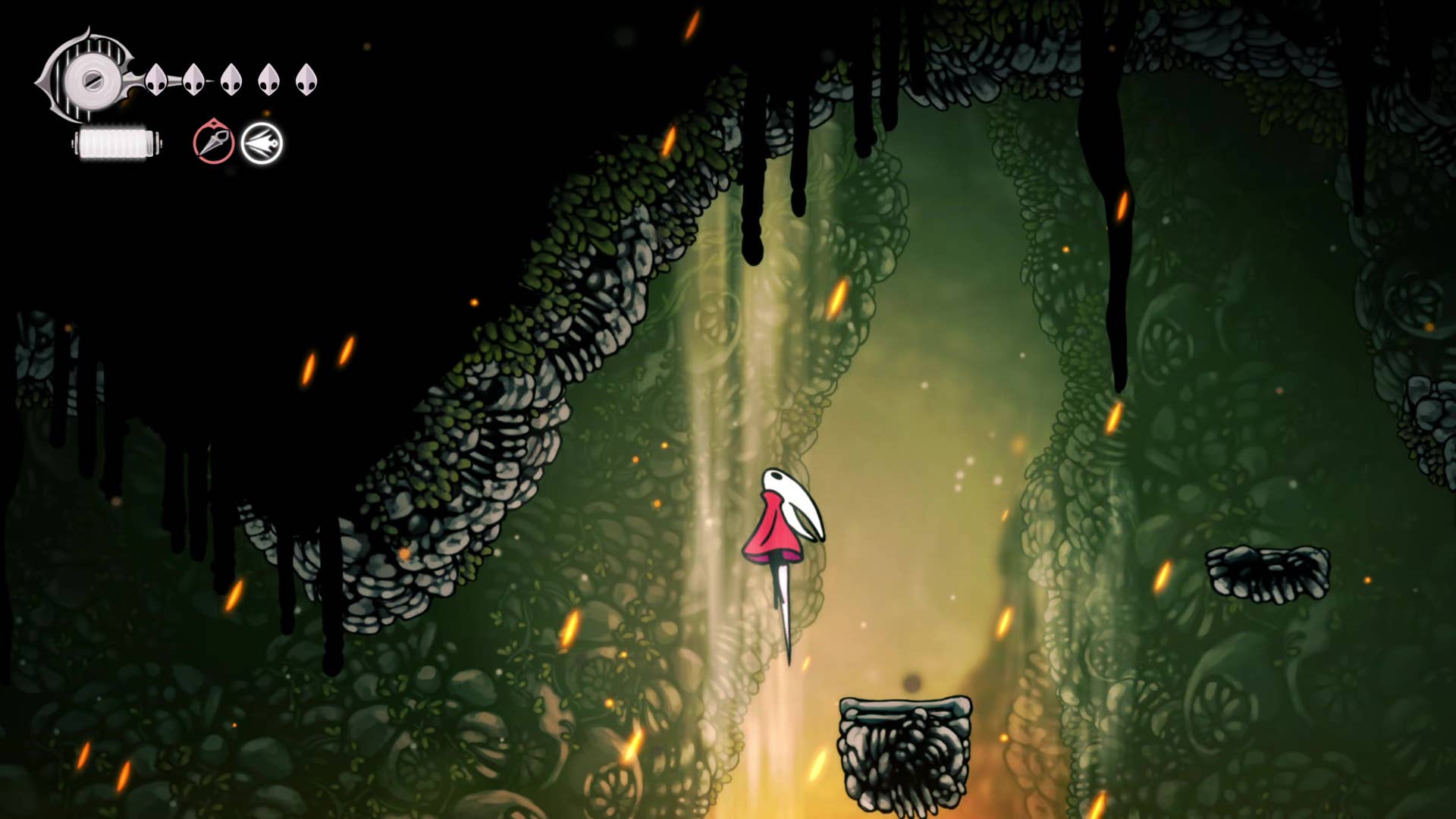 Screenshot of Hollow Knight: Silksong shows the path through the far field.