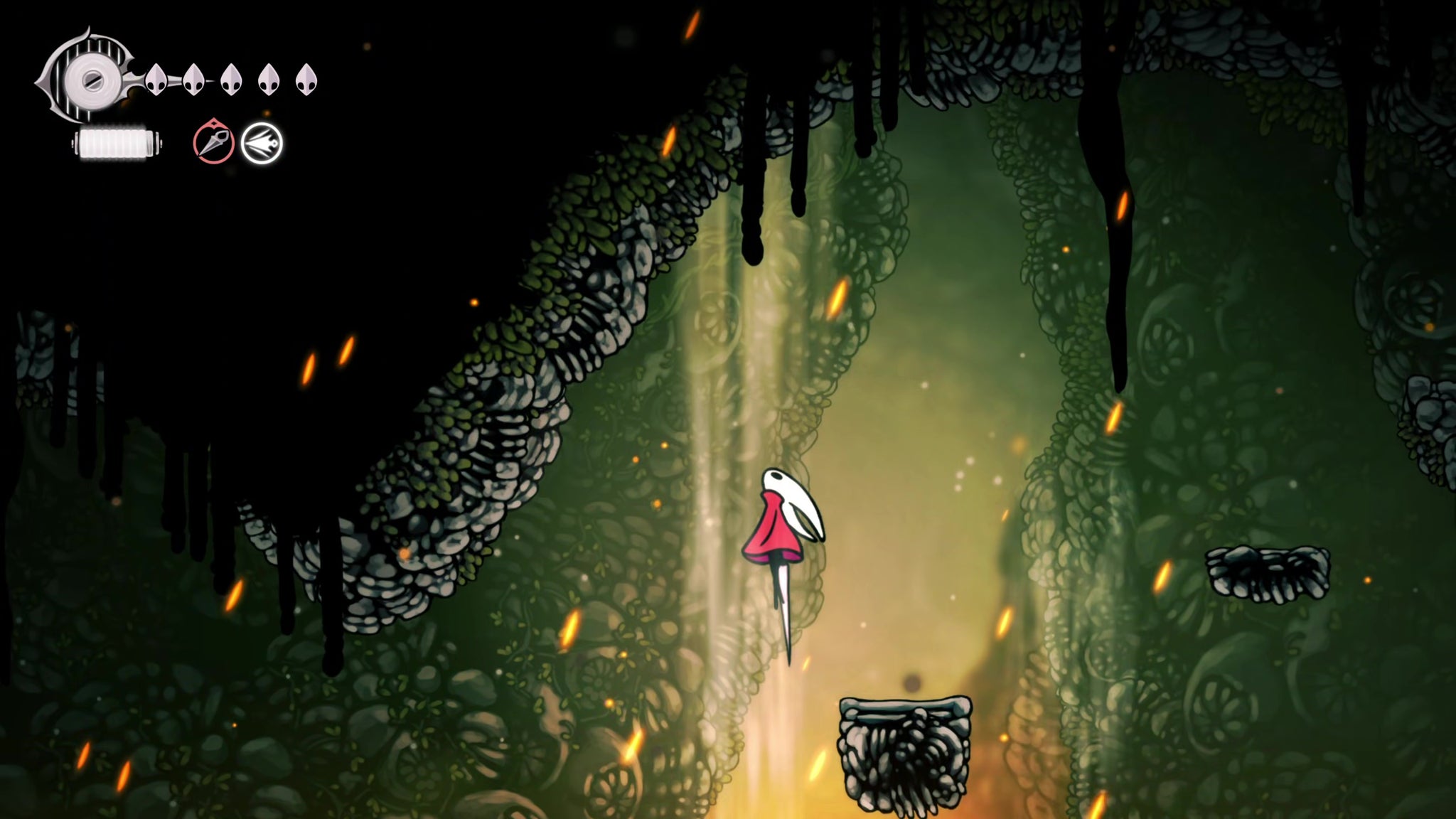 A screenshot of Hollow Knight: Silksong showing the path through the Far Fields. - 48