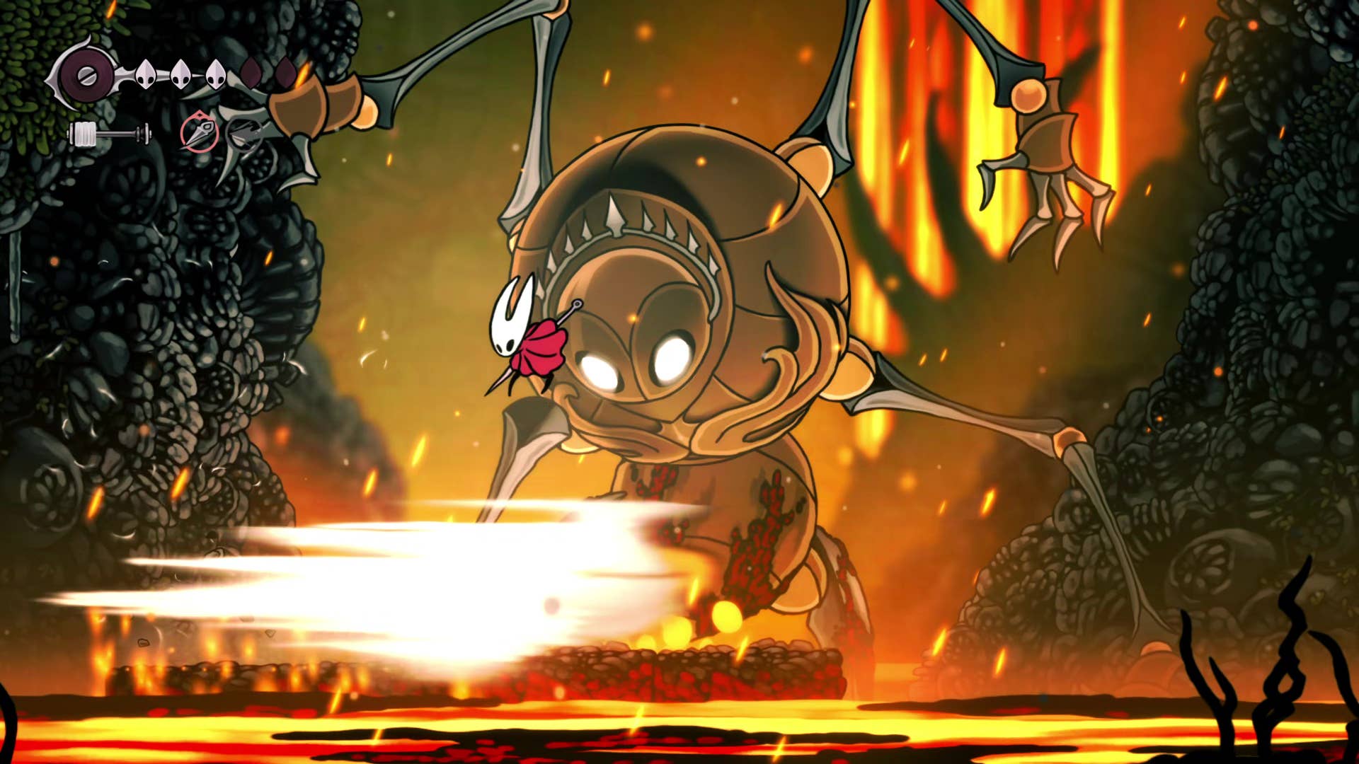 Screenshot of Hollow Knight: Silksong shows the path through the far field.
