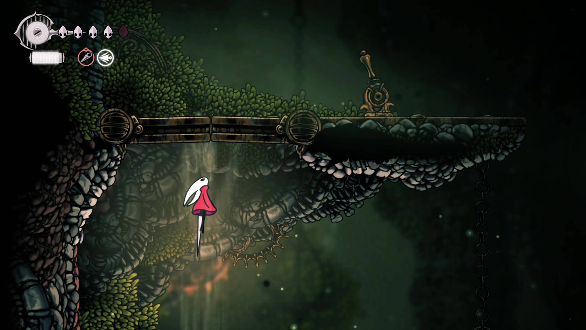 Screenshot of Hollow Knight: Silksong shows the path through the far field.