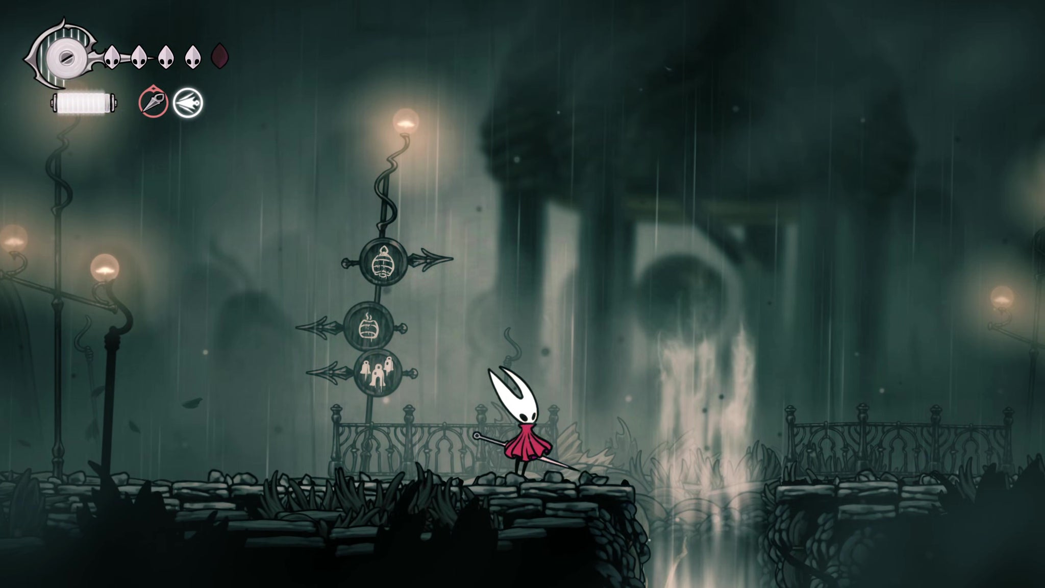 A screenshot of Hollow Knight: Silksong showing the path through the Far Fields. - 55