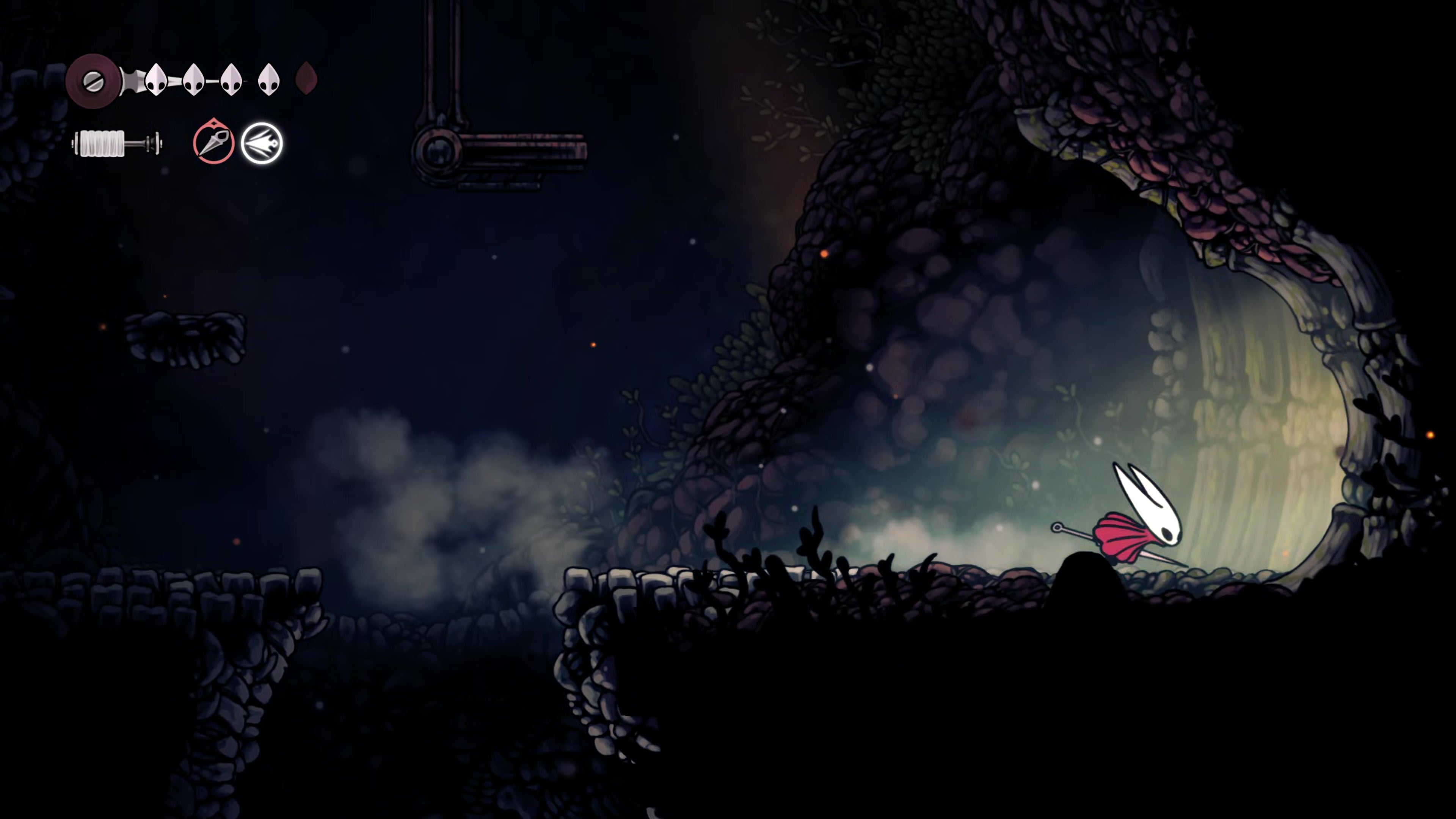 A screenshot of Hollow Knight: Silksong showing the path through Hunter's March. - 7