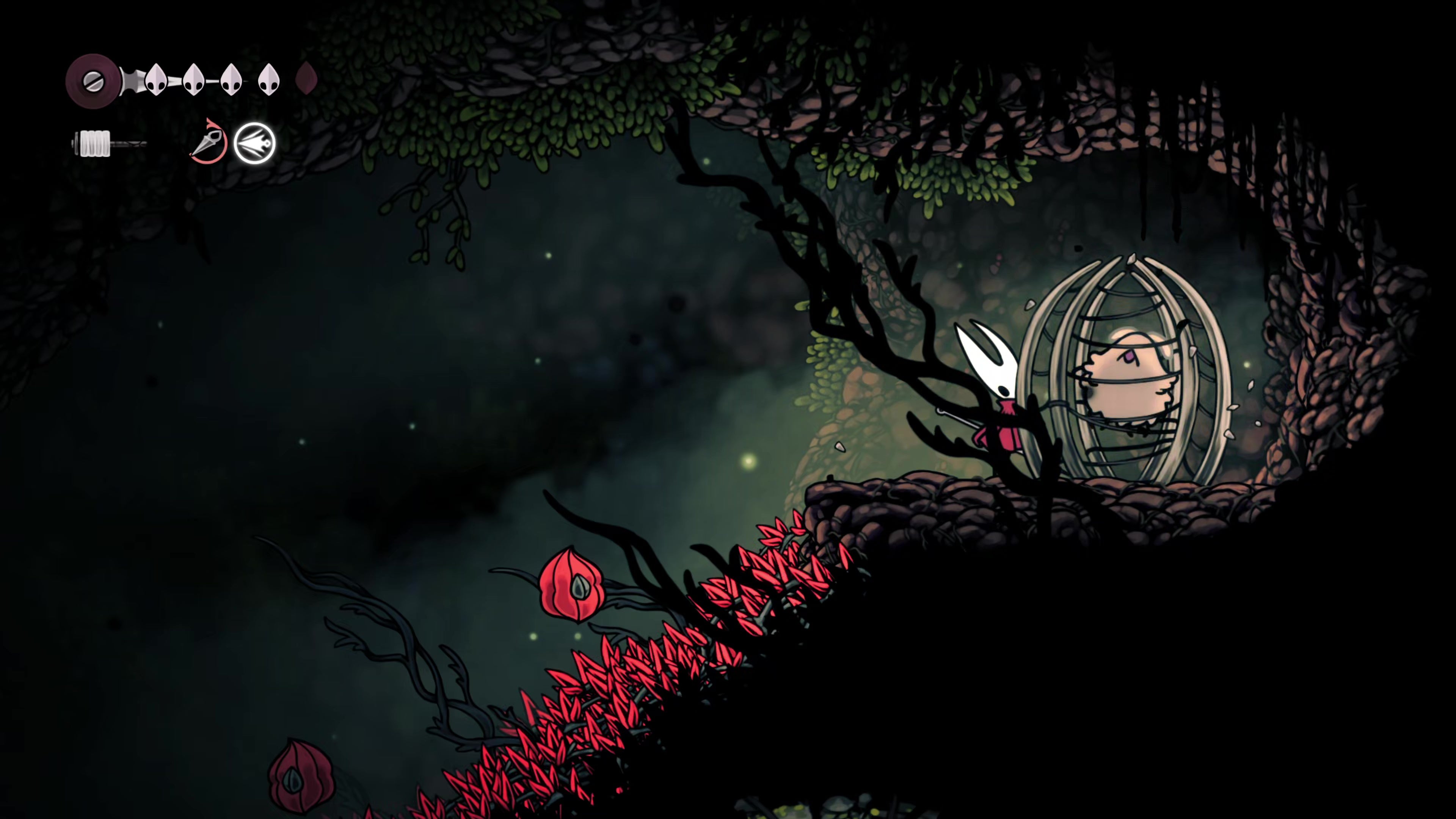 A screenshot of Hollow Knight: Silksong showing the path through Hunter's March. - 12
