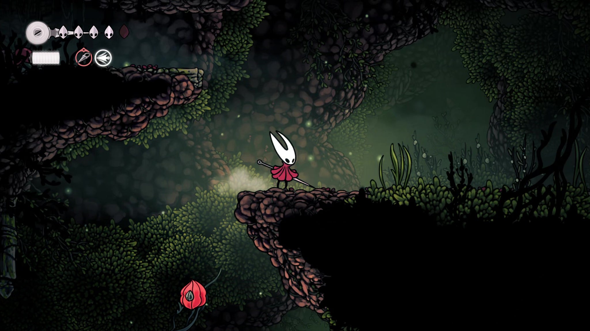 A screenshot of Hollow Knight: Silksong showing the path through Hunter's March. - 13
