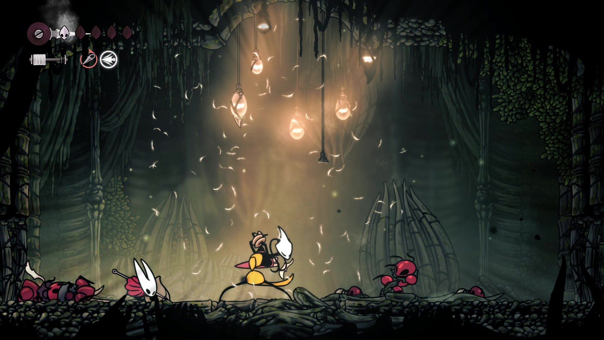 A screenshot of Hollow Knight: Silksong showing the path through Hunter's March. - 14