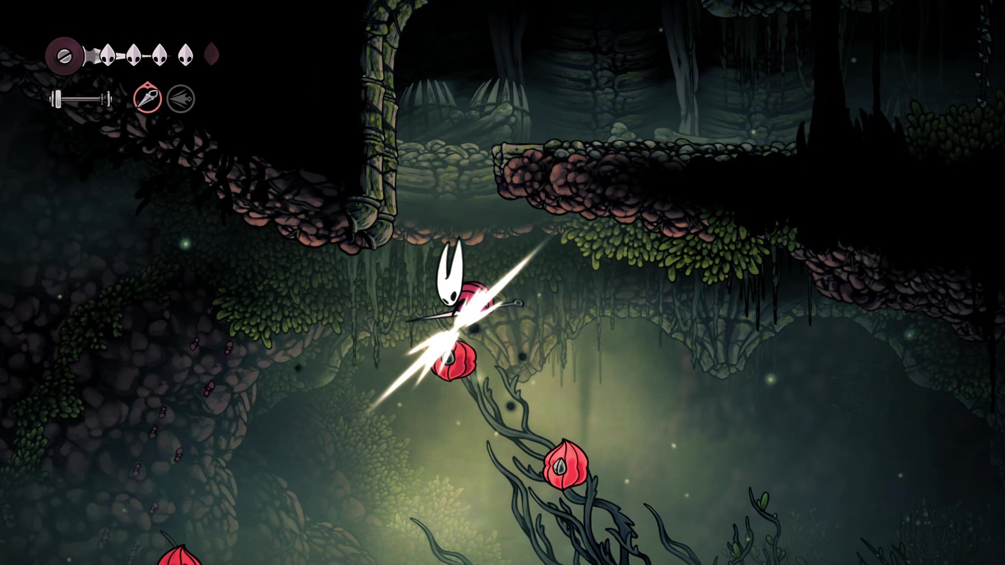 A screenshot of Hollow Knight: Silksong showing the path through Hunter's March. - 17