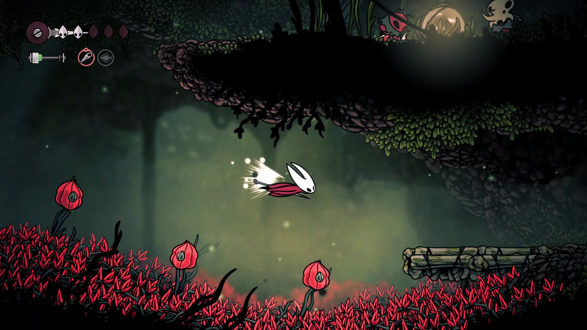 A screenshot of Hollow Knight: Silksong showing the path through Hunter's March. - 16