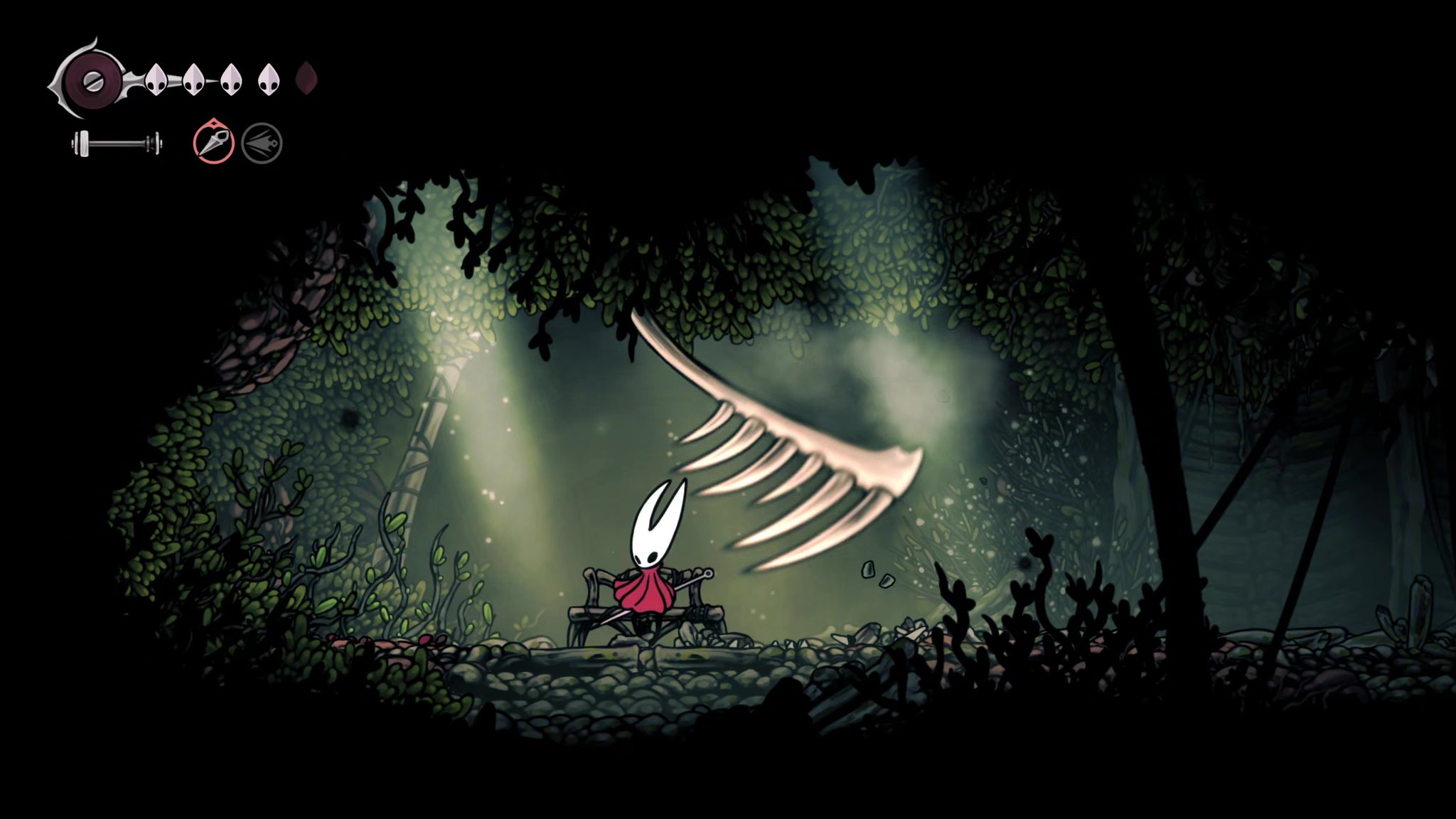 A screenshot of Hollow Knight: Silksong showing the path through Hunter's March. - 18