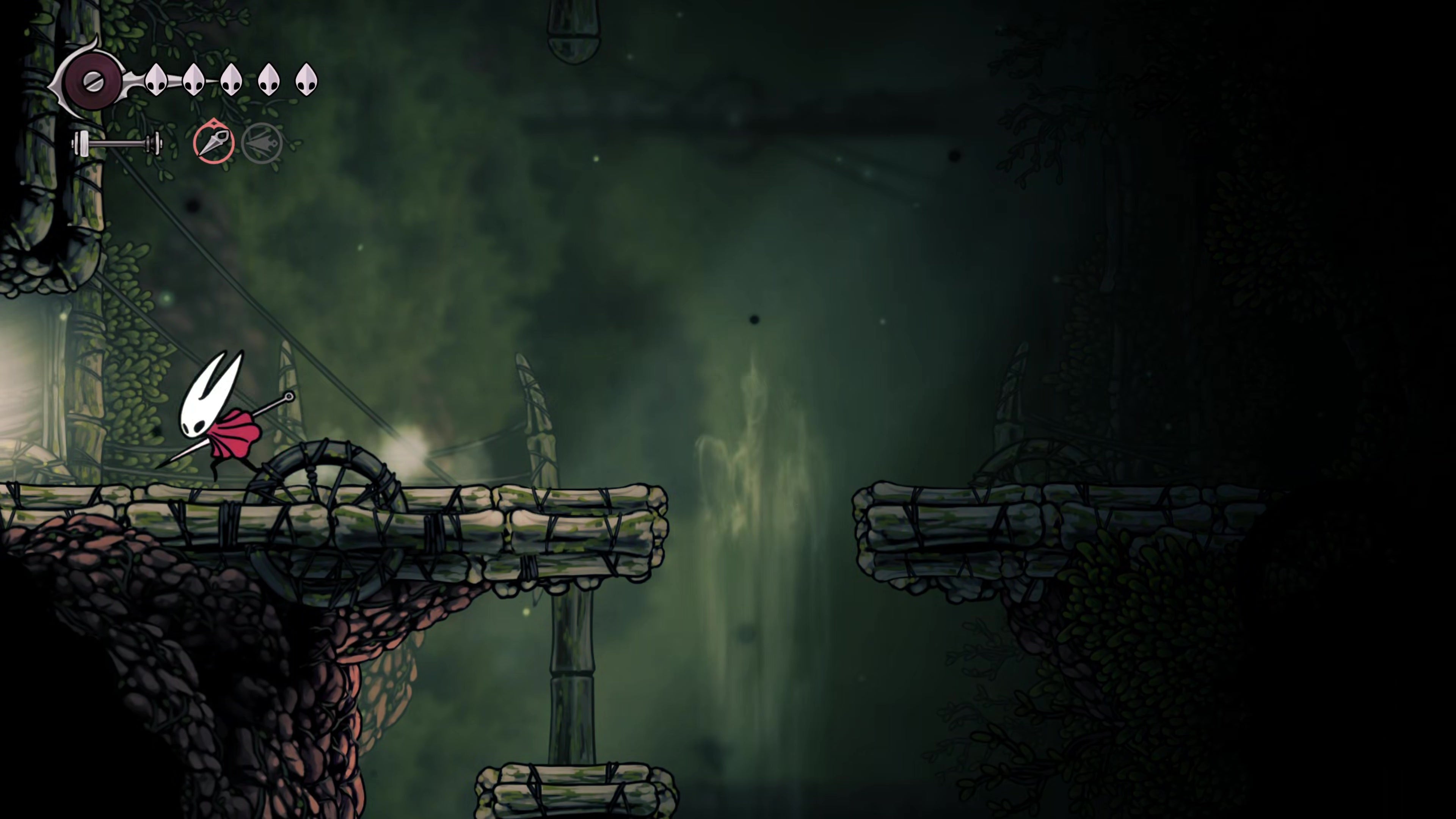 A screenshot of Hollow Knight: Silksong showing the path through Hunter's March. - 21