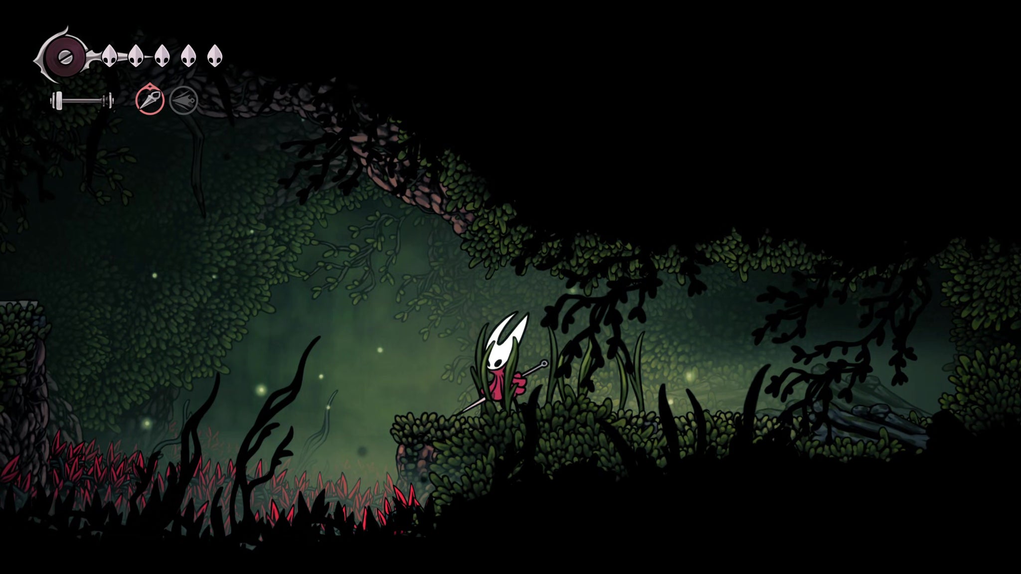 A screenshot of Hollow Knight: Silksong showing the path through Hunter's March. - 24