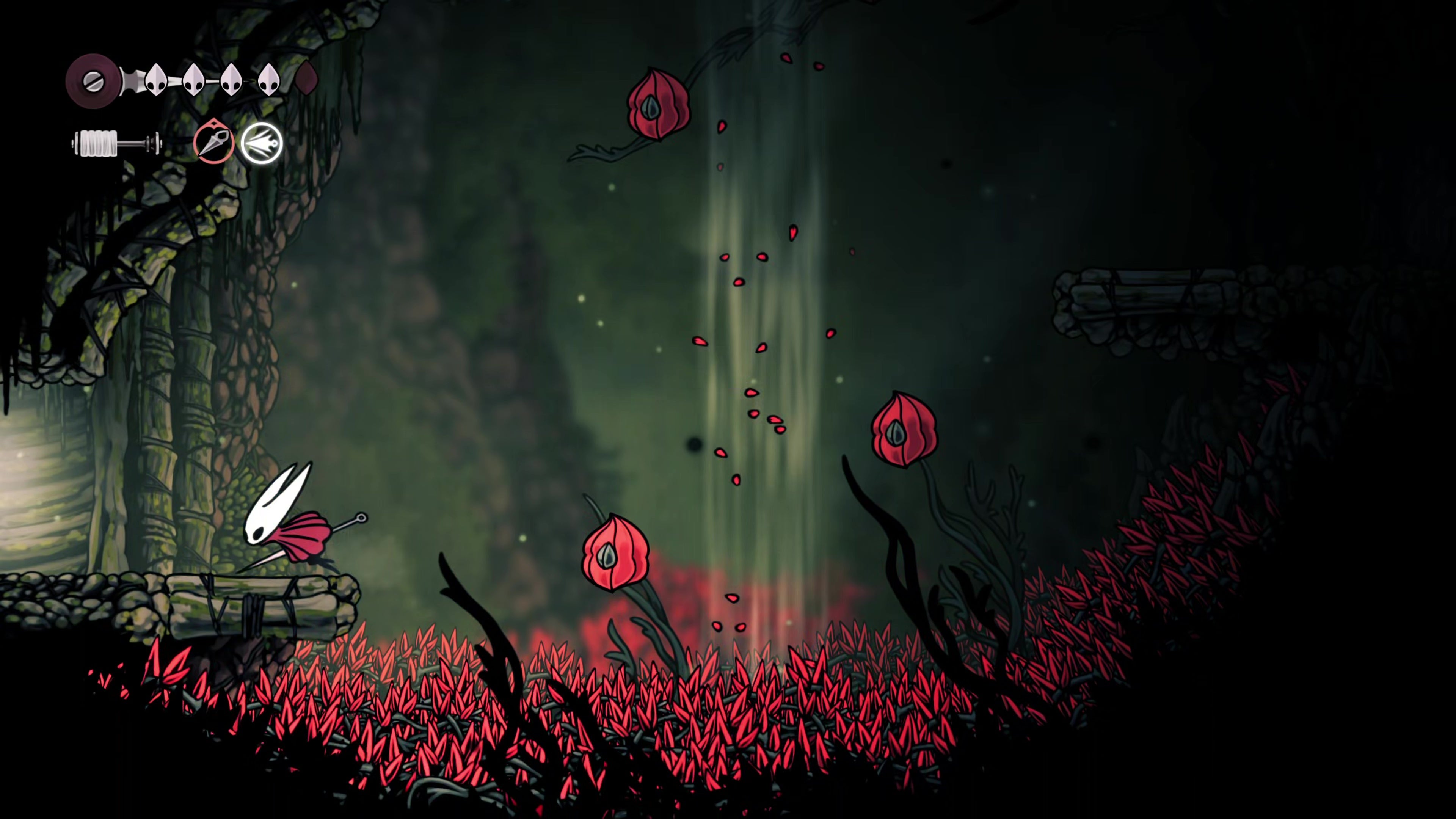 A screenshot of Hollow Knight: Silksong showing the path through Hunter's March. - 26