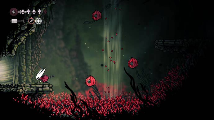 A screenshot of Hollow Knight: Silksong showing the path through Hunter's March.
