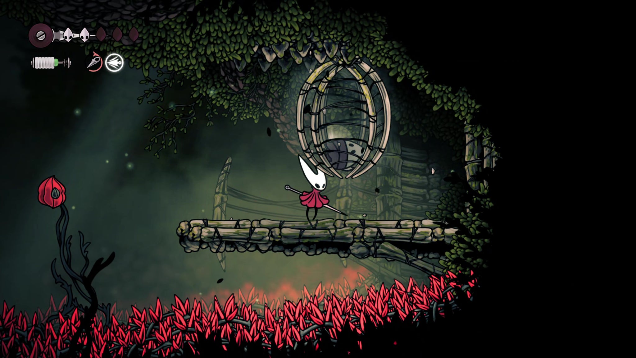 A screenshot of Hollow Knight: Silksong showing the path through Hunter's March. - 29
