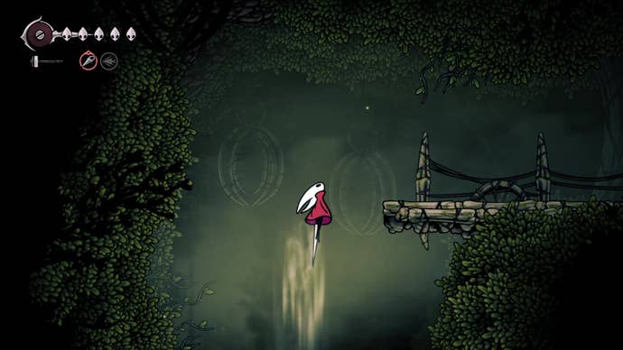 A screenshot of Hollow Knight: Silksong showing the path through Hunter's March.