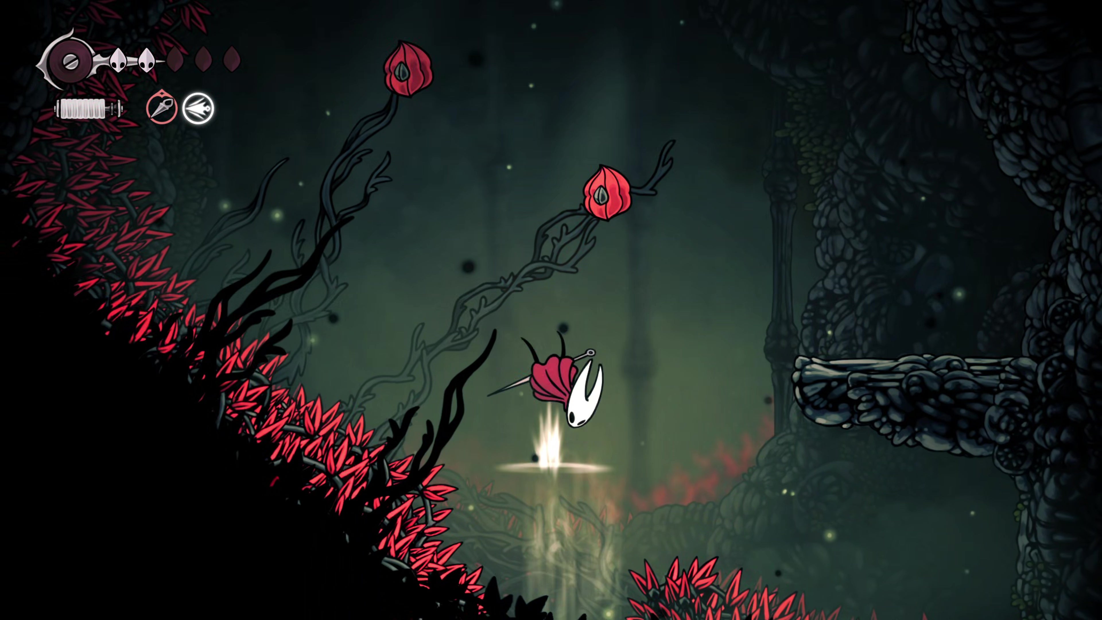 A screenshot of Hollow Knight: Silksong showing the path through Hunter's March. - 31