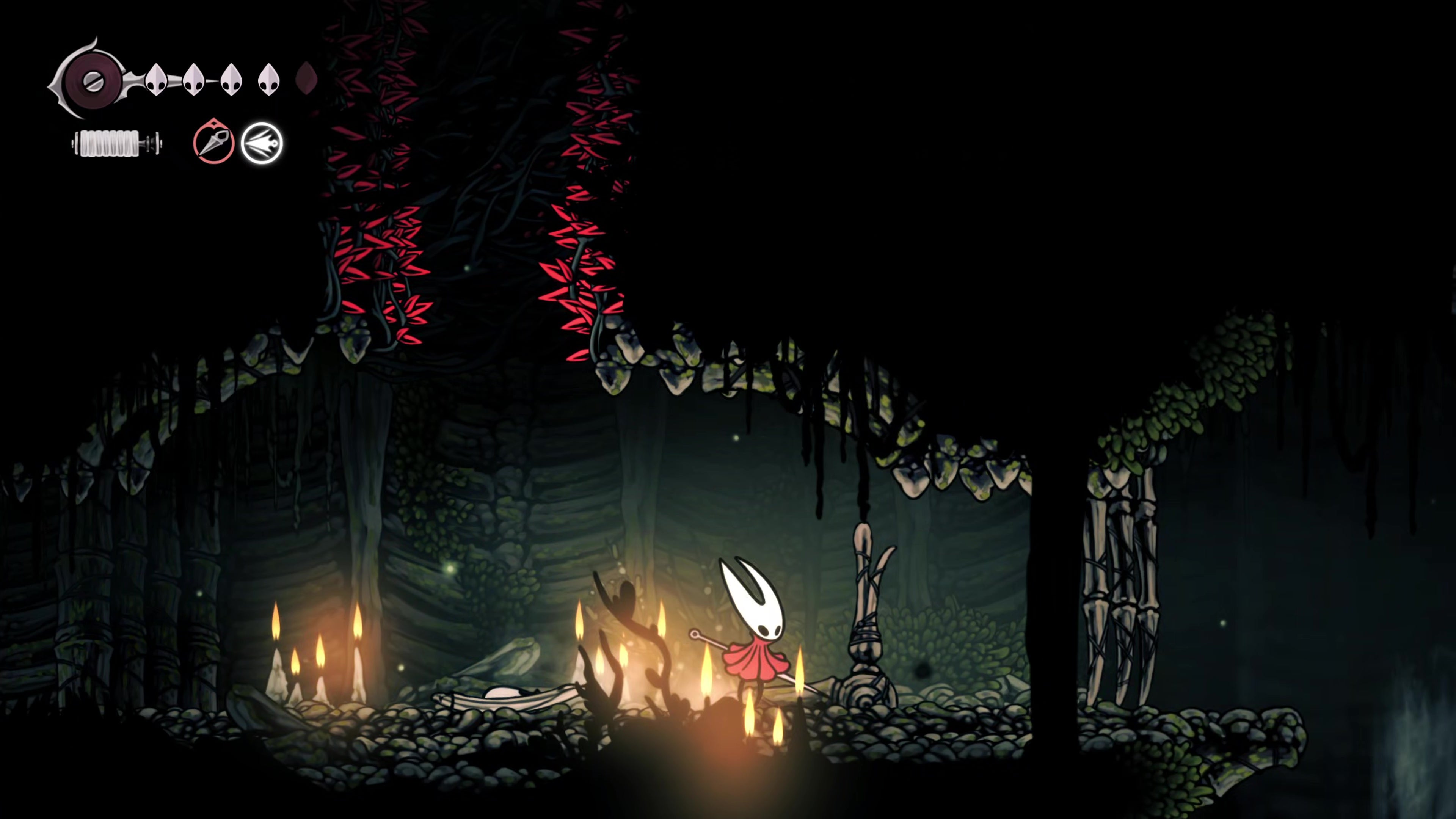 A screenshot of Hollow Knight: Silksong showing the path through Hunter's March. - 32