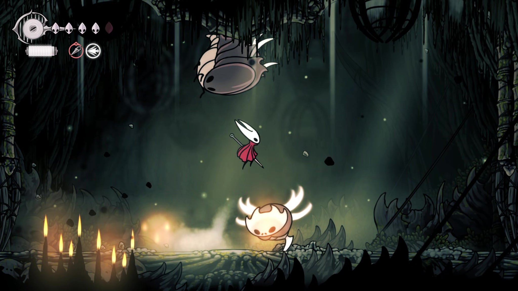 A screenshot of Hollow Knight: Silksong showing the path through Hunter's March. - 35