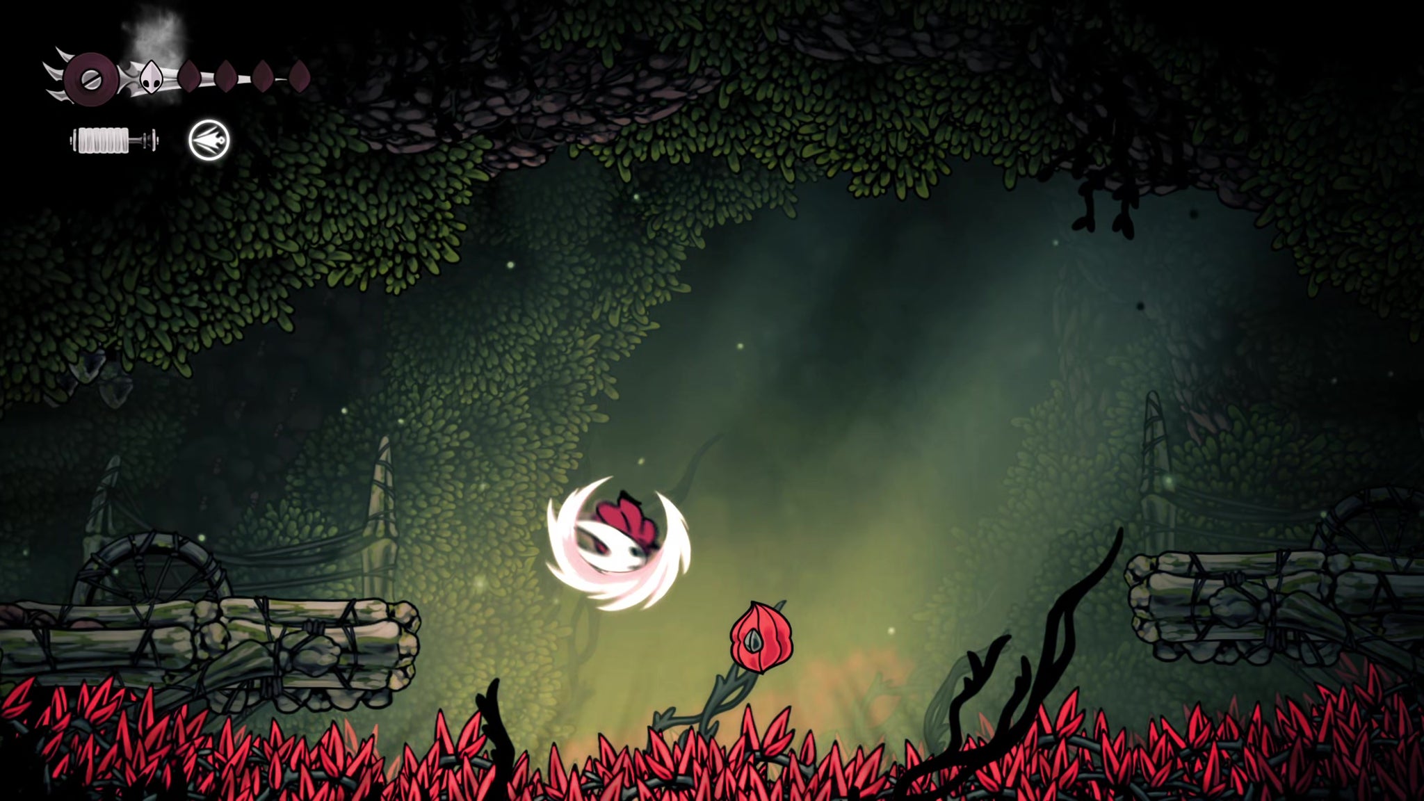 A screenshot of Hollow Knight: Silksong showing the path through Hunter's March. - 37