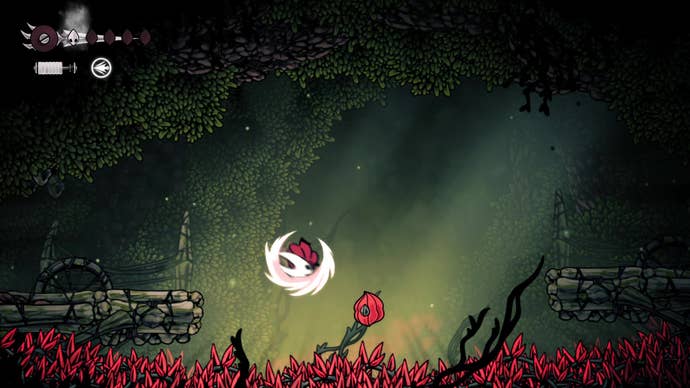 A screenshot of Hollow Knight: Silksong showing the path through Hunter's March.