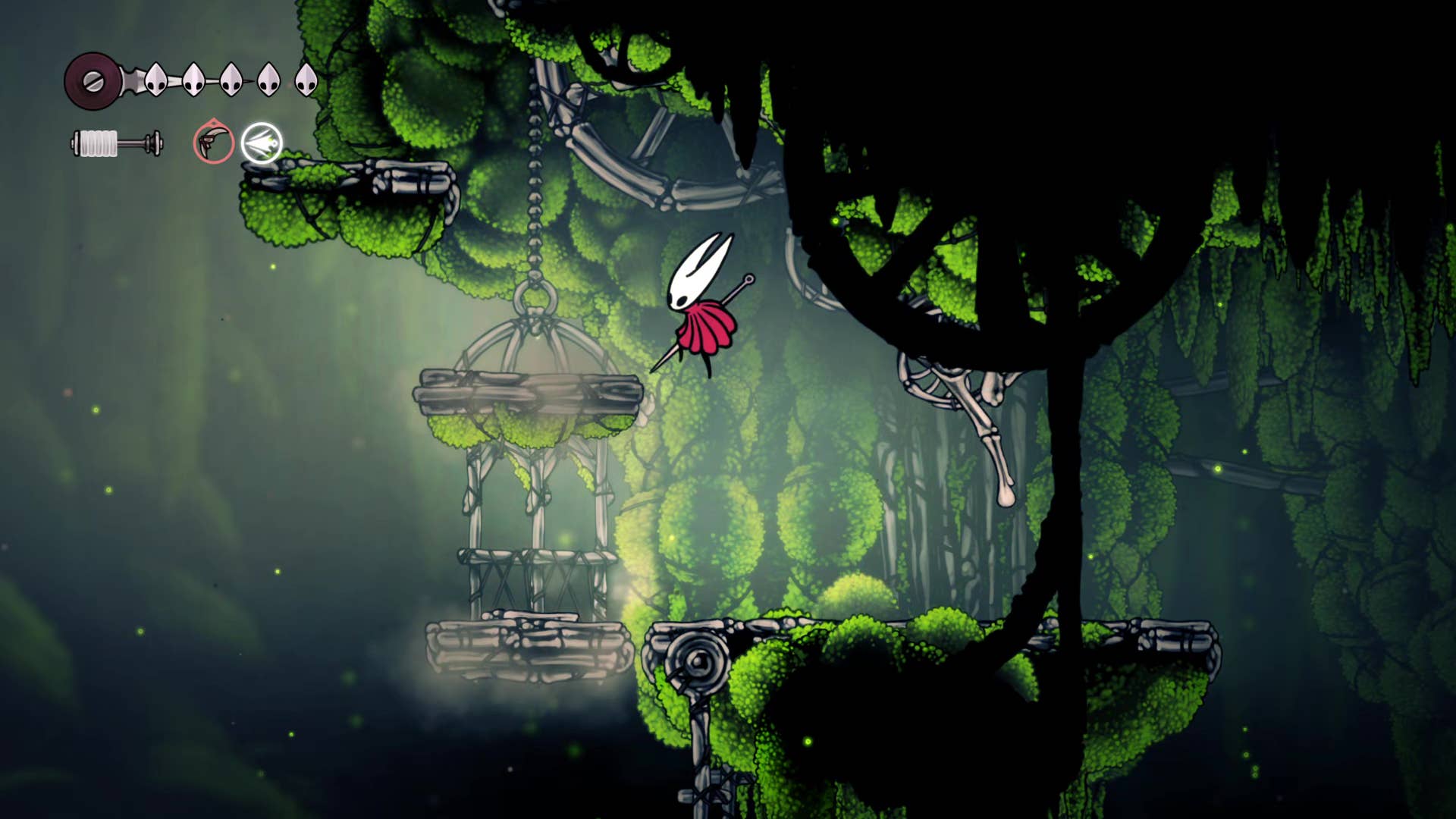 A screenshot of Hollow Knight: Silksong showing the path through the Wormways.