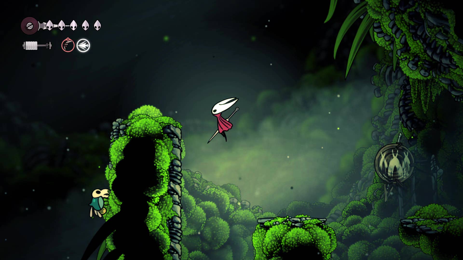 A screenshot of Hollow Knight: Silksong showing the path through the Wormways.
