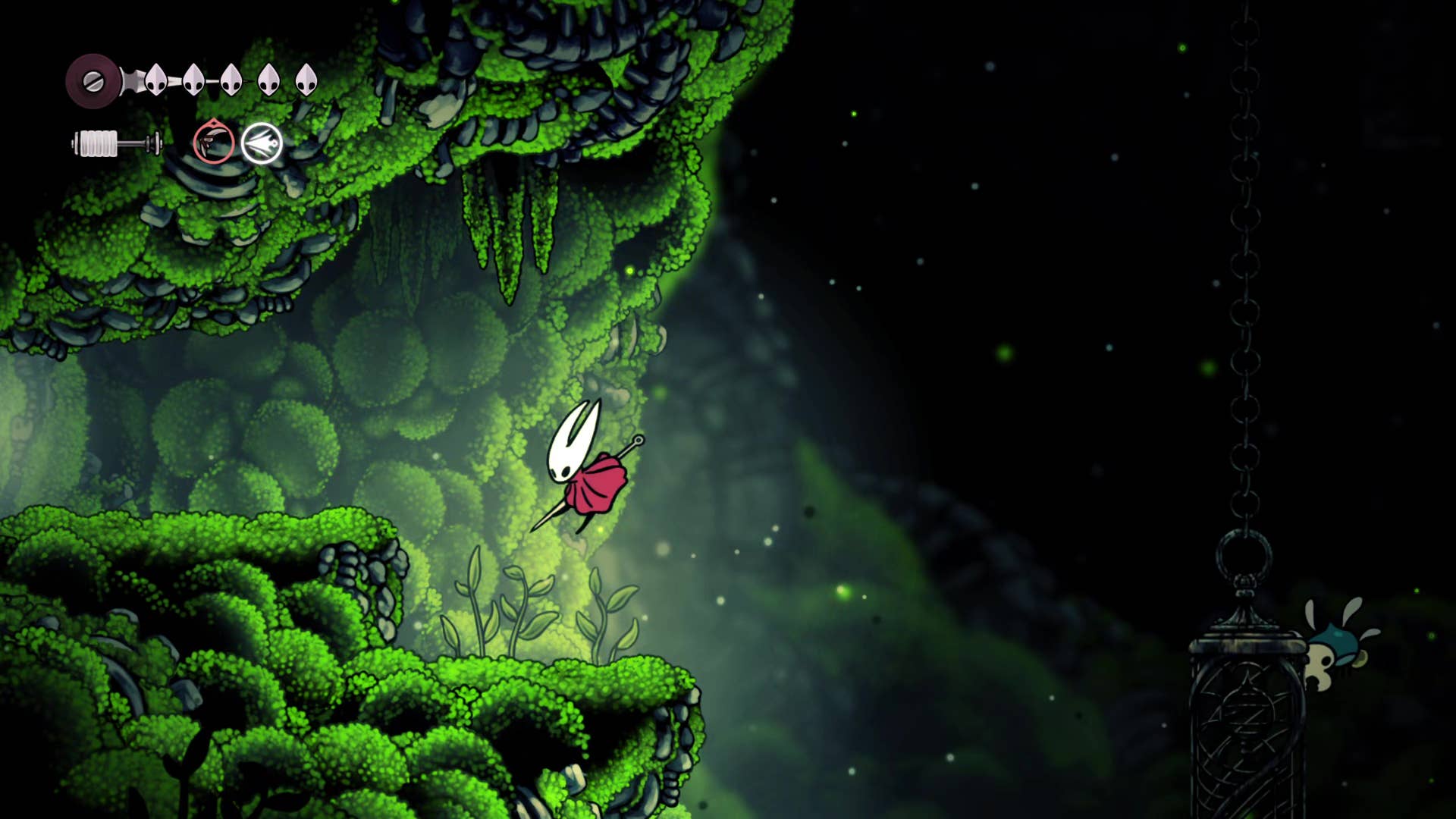 A screenshot of Hollow Knight: Silksong showing the path through the Wormways.