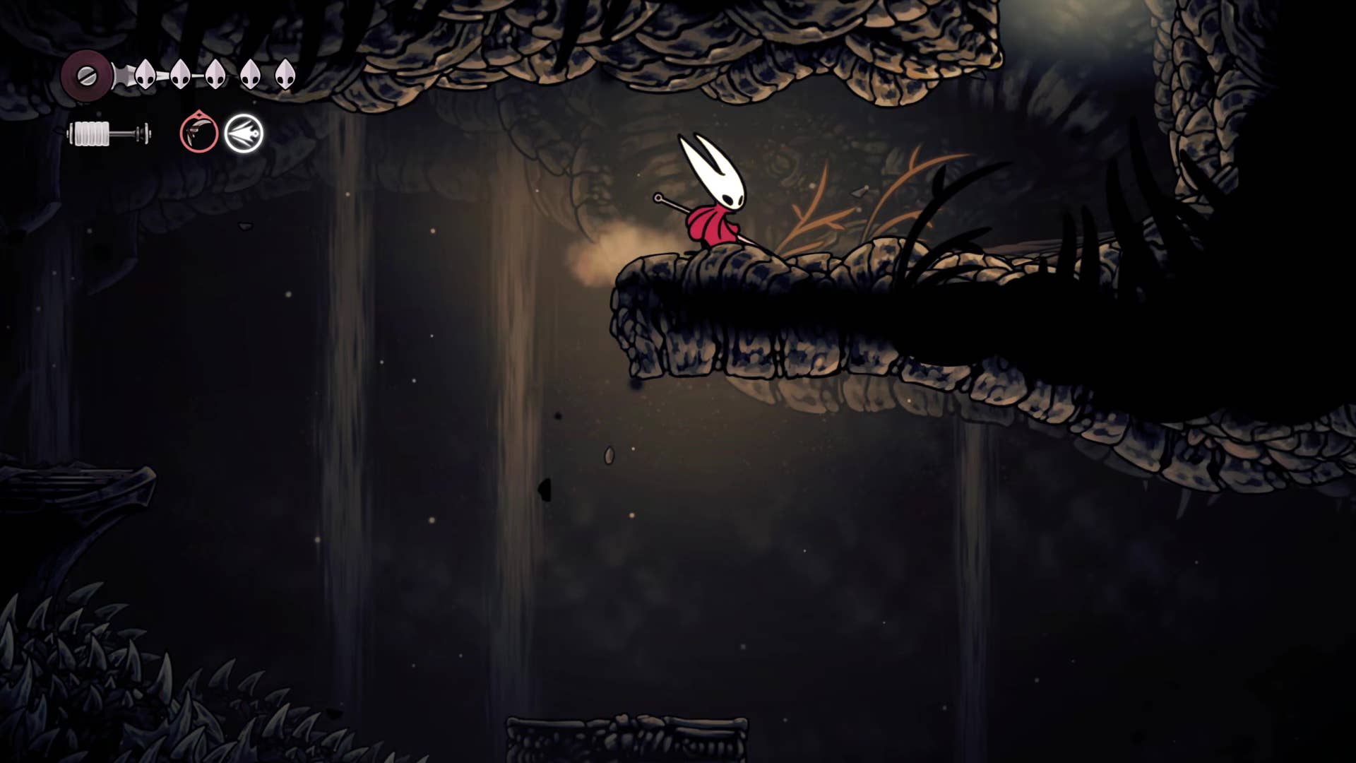 A screenshot of Hollow Knight: Silksong showing the path through the Wormways.