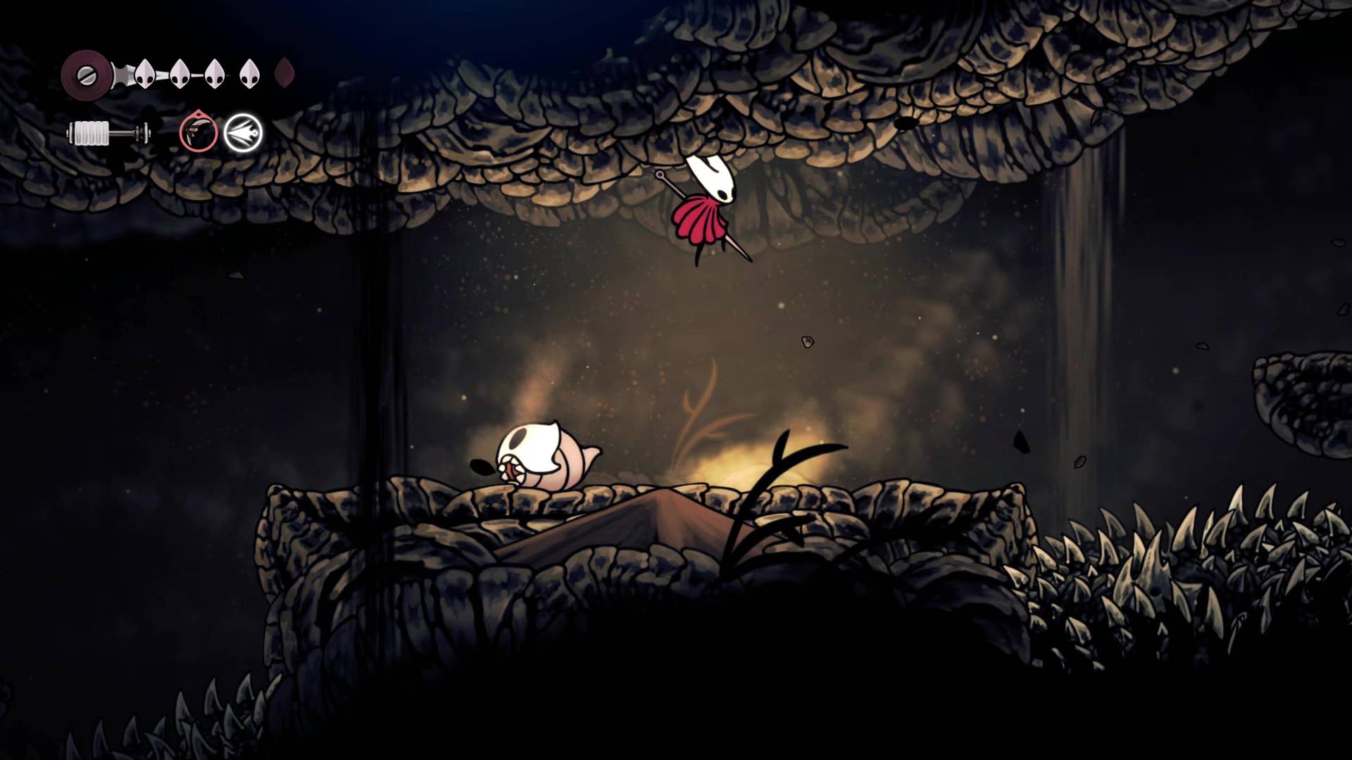 A screenshot of Hollow Knight: Silksong showing the path through the Wormways.