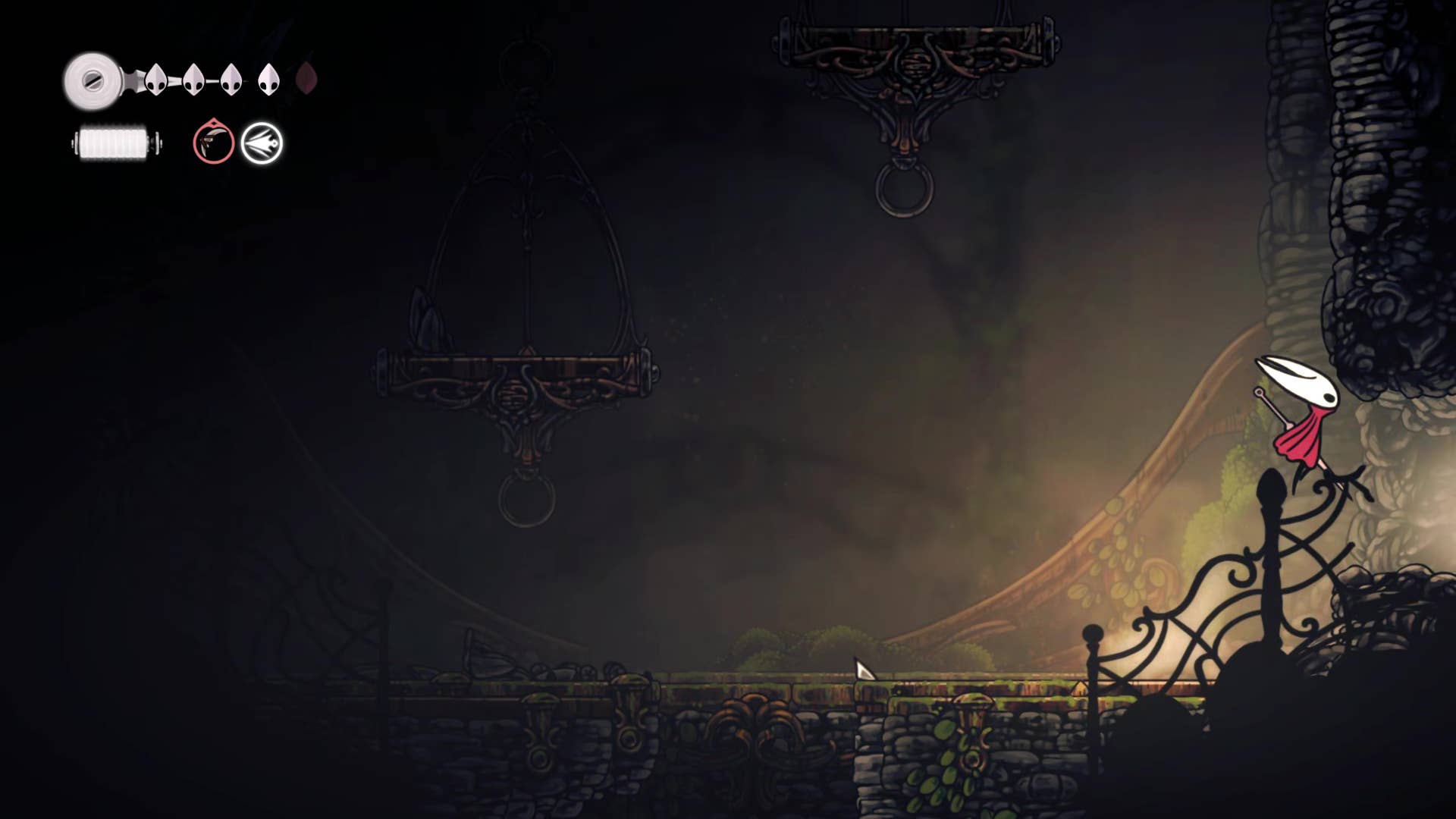 A screenshot of Hollow Knight: Silksong showing the path through the Wormways.