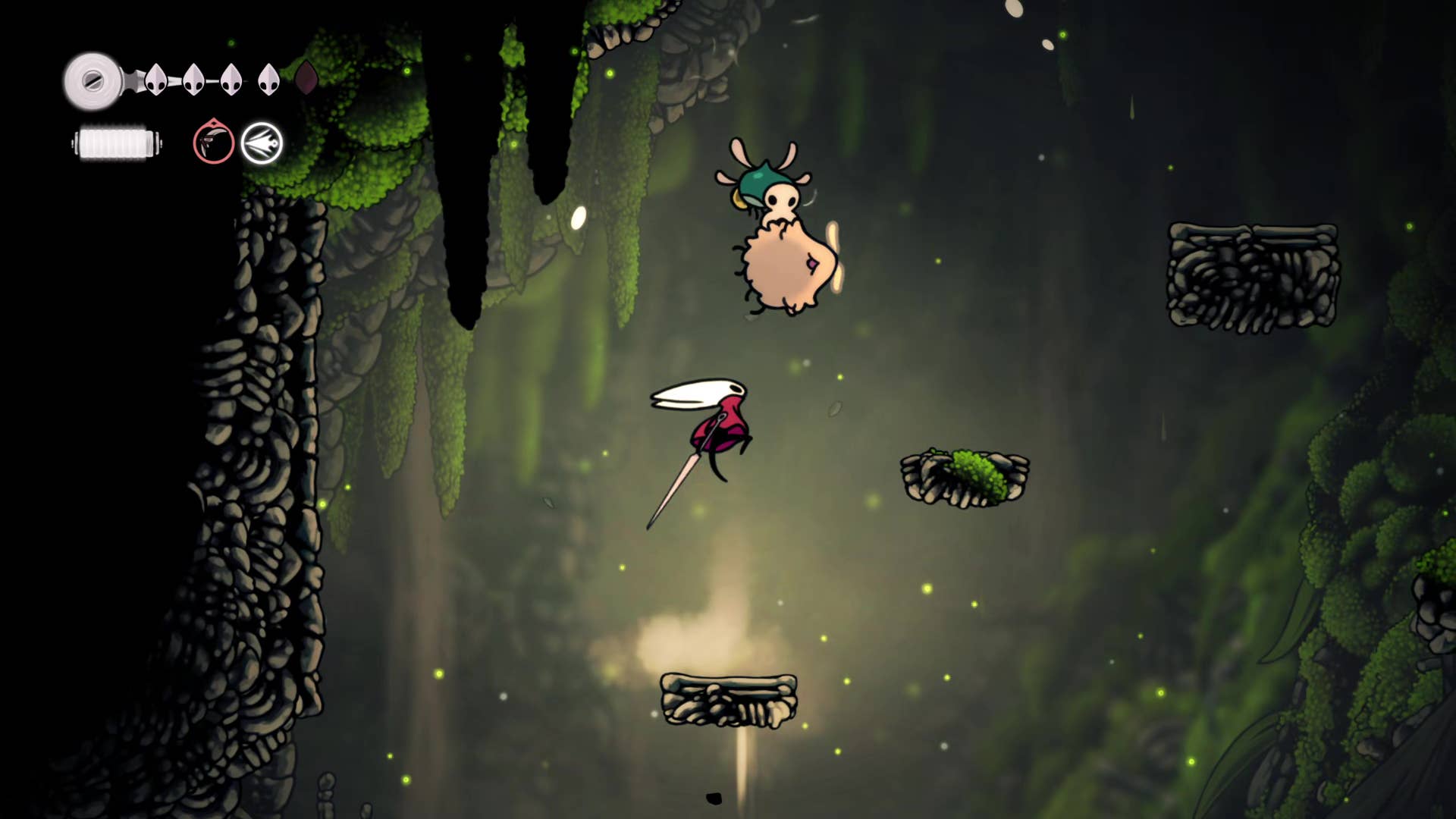 A screenshot of Hollow Knight: Silksong showing the path through the Wormways.