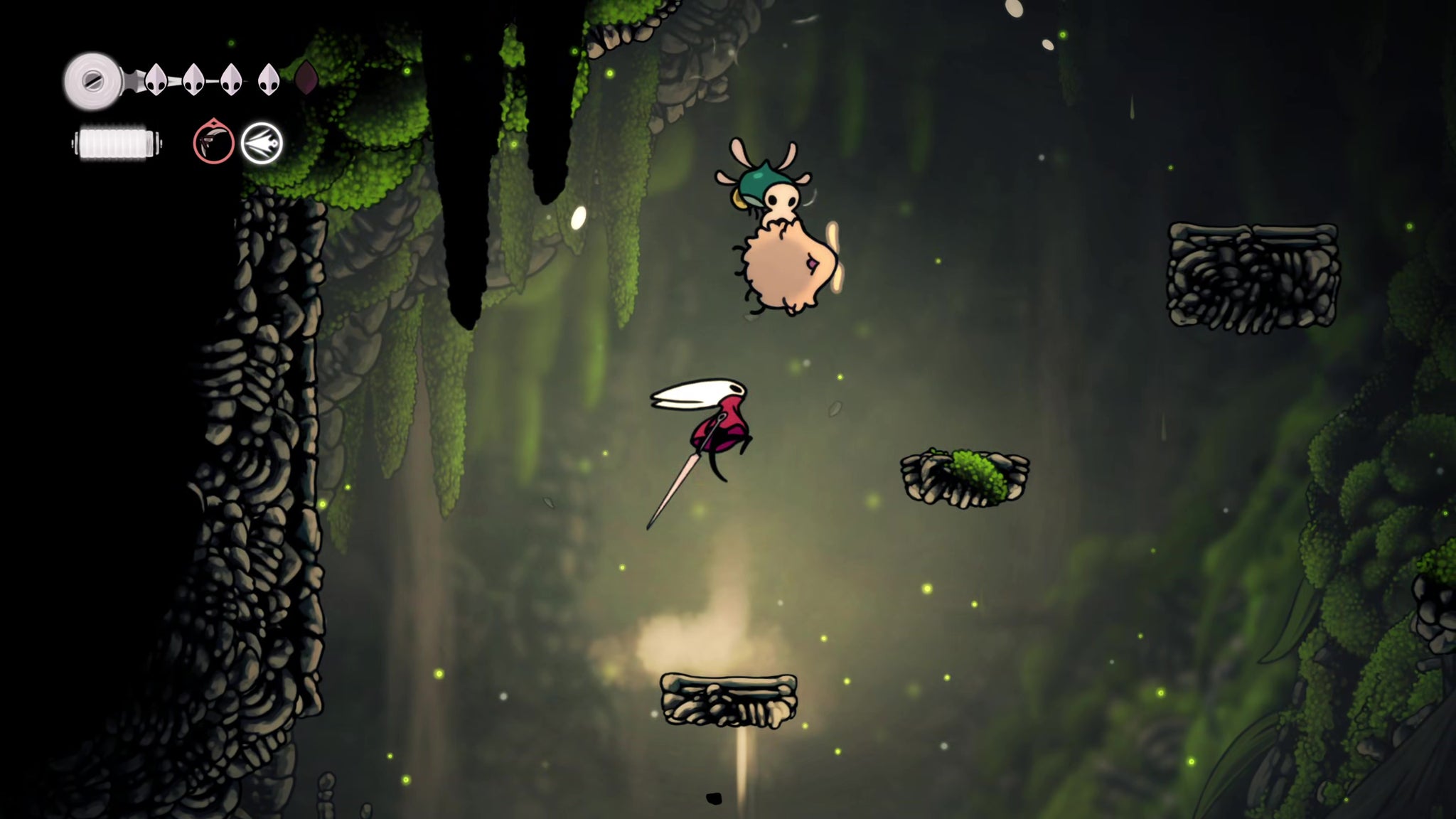 A screenshot of Hollow Knight: Silksong showing the path through the Wormways. - 14