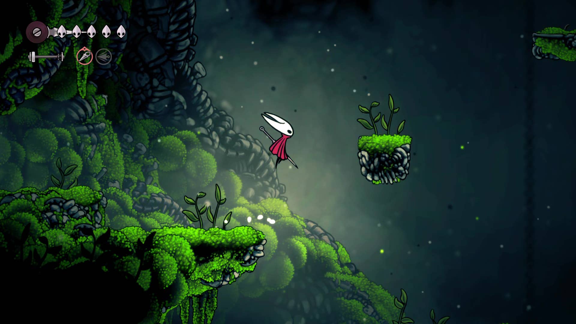 A screenshot of Hollow Knight: Silksong showing the path through the Wormways.