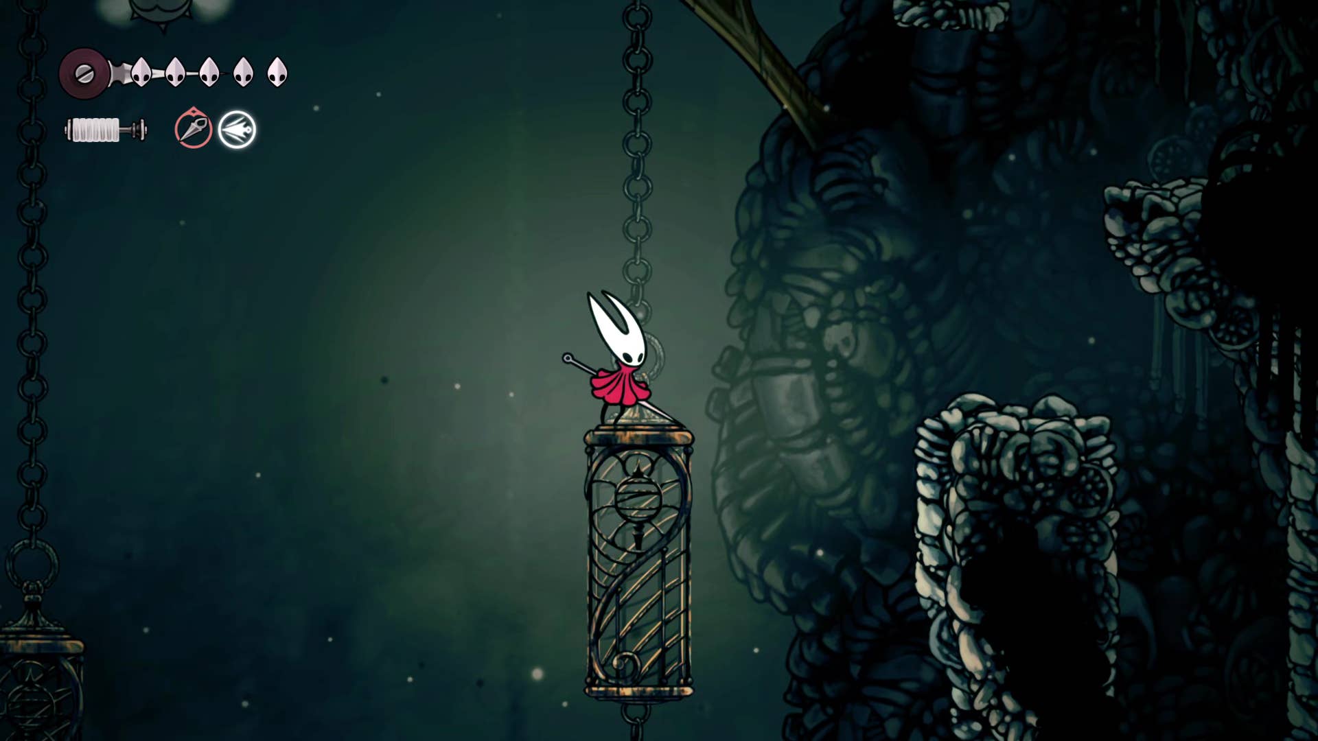 A screenshot of Hollow Knight: Silksong showing the path through the Wormways.
