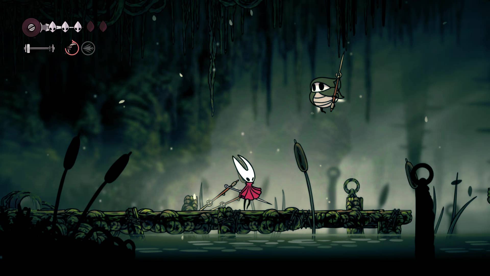 Screenshot of Hollow Knight: Silkson showing a pass through Shellwood.
