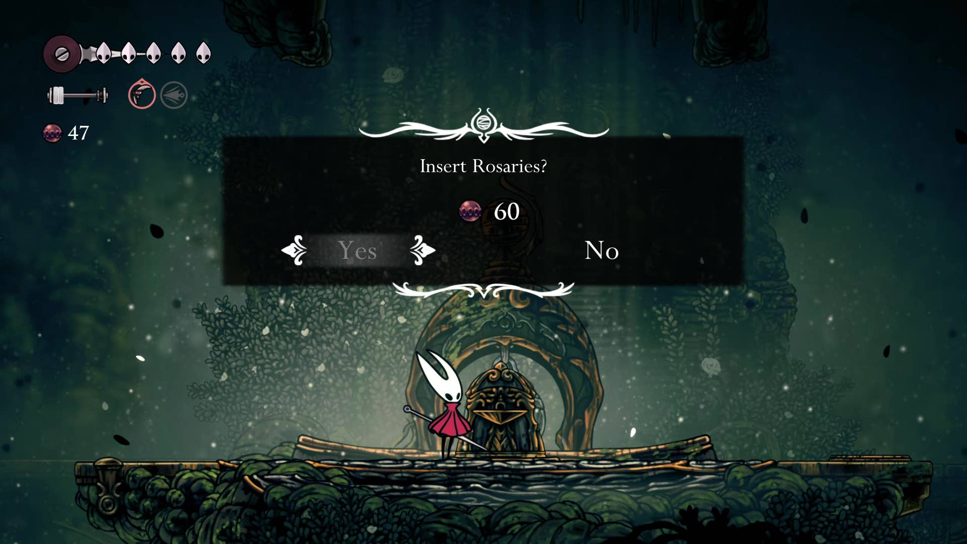 Screenshot of Hollow Knight: Silkson showing a pass through Shellwood.