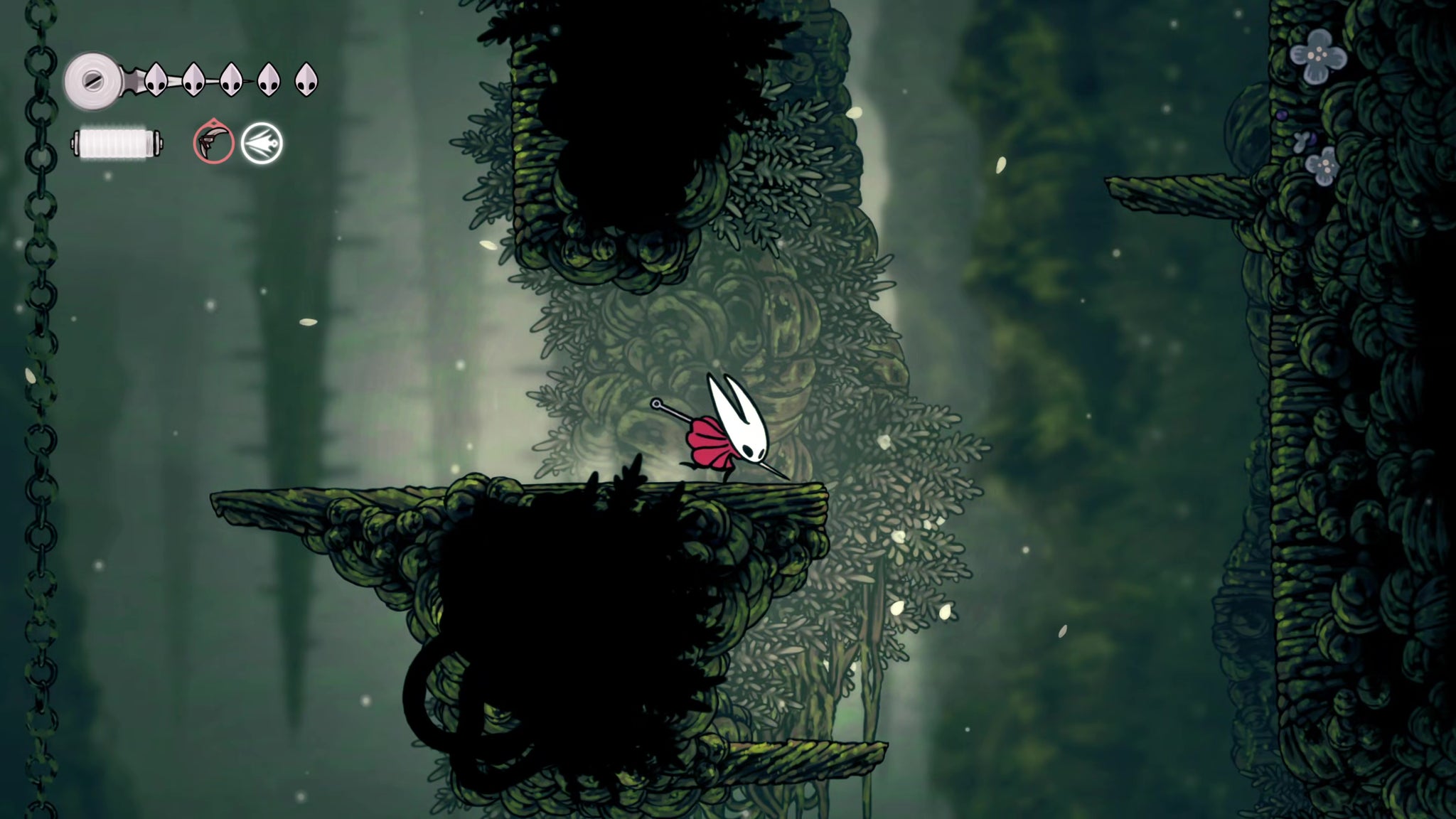 A screenshot of Hollow Knight: Silksong showing the path through Shellwood. - 6