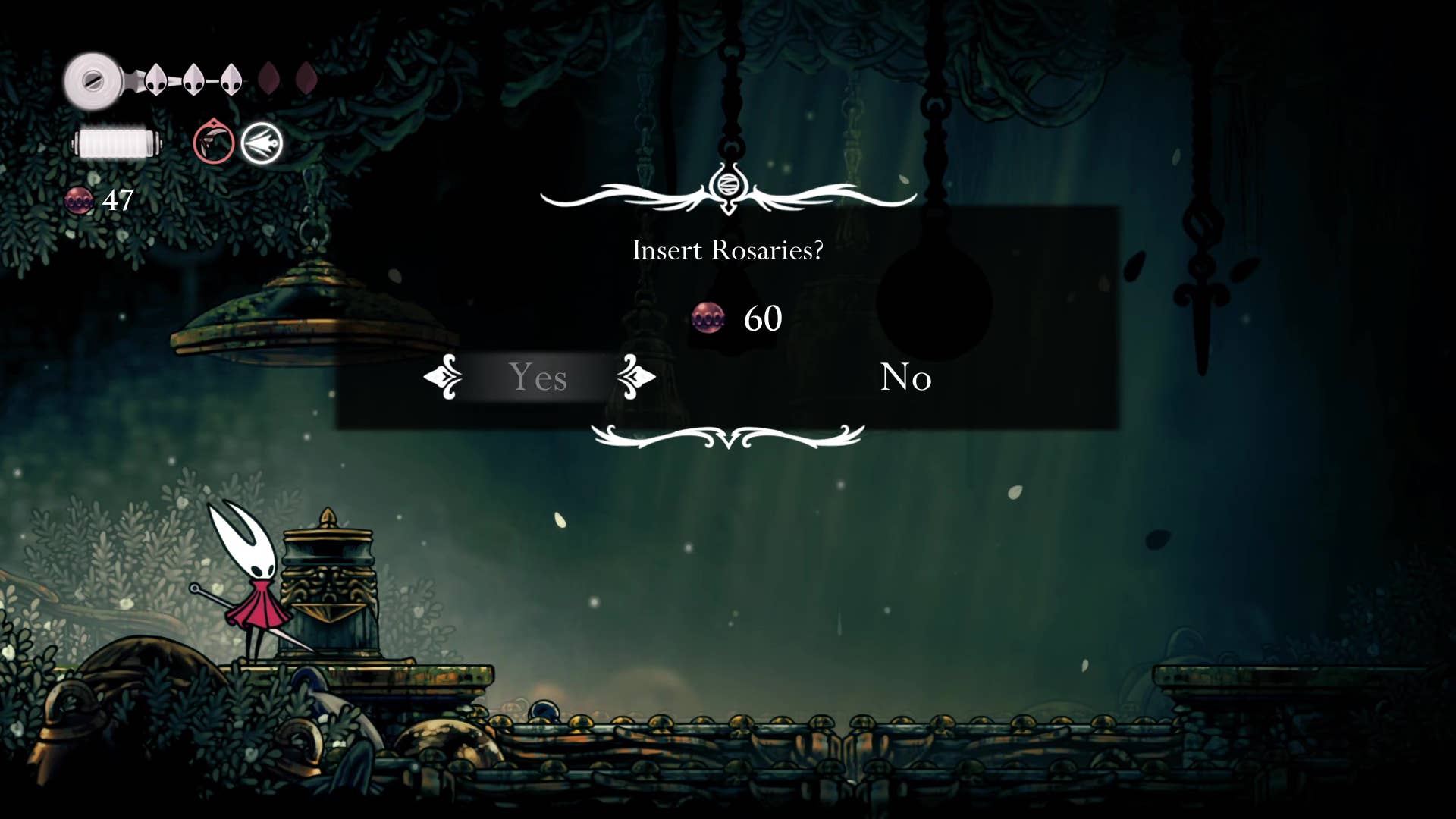 Screenshot of Hollow Knight: Silkson showing a pass through Shellwood.