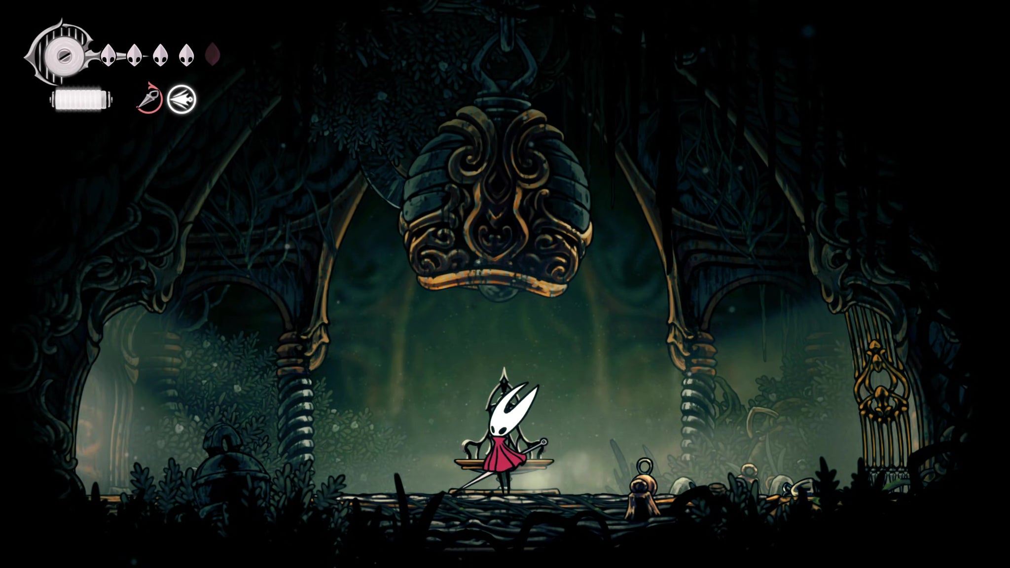 A screenshot of Hollow Knight: Silksong showing the path through Shellwood. - 41