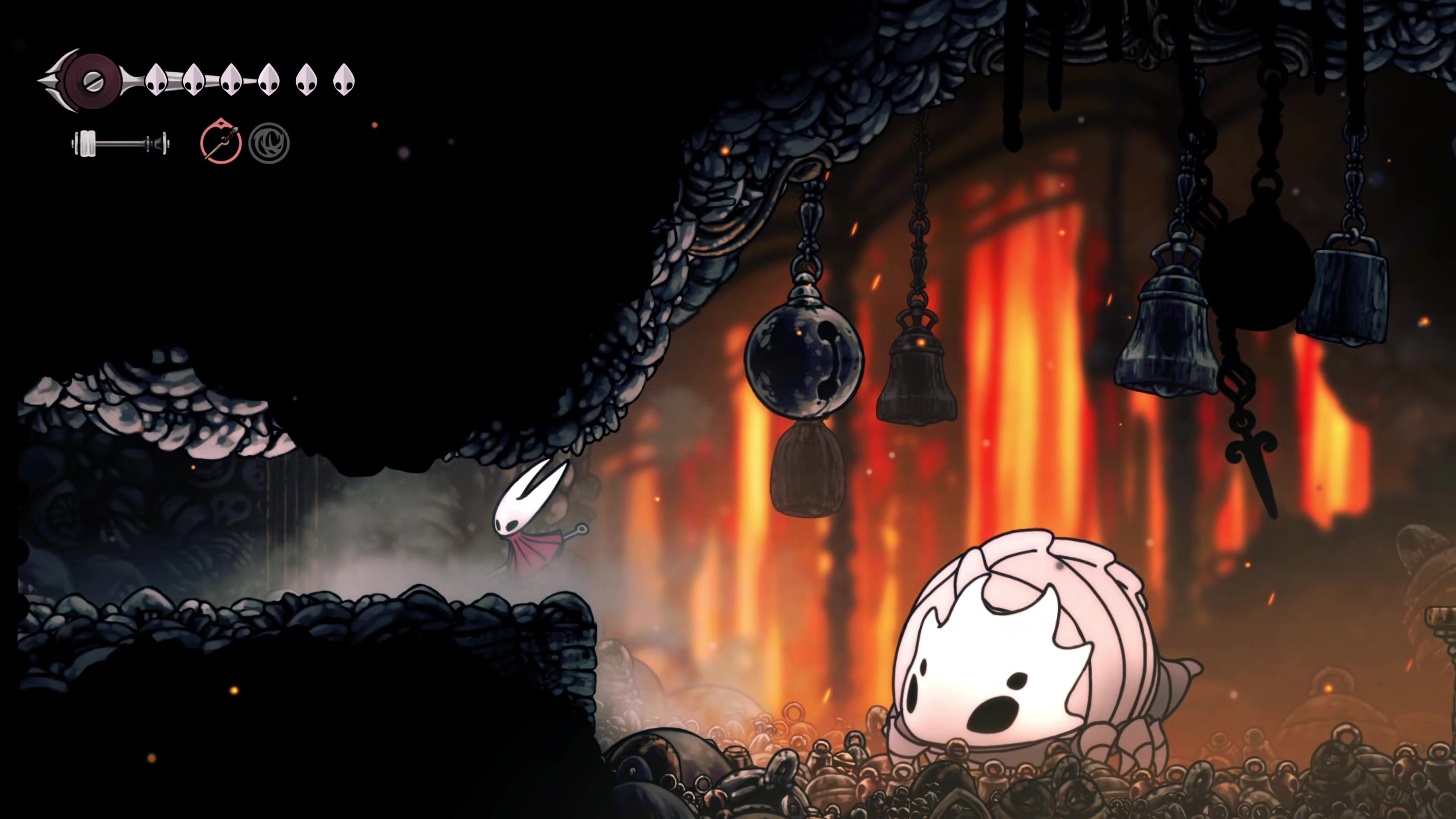 A screenshot of Hollow Knight: Silksong showing the path through the Deep Docks. - 7