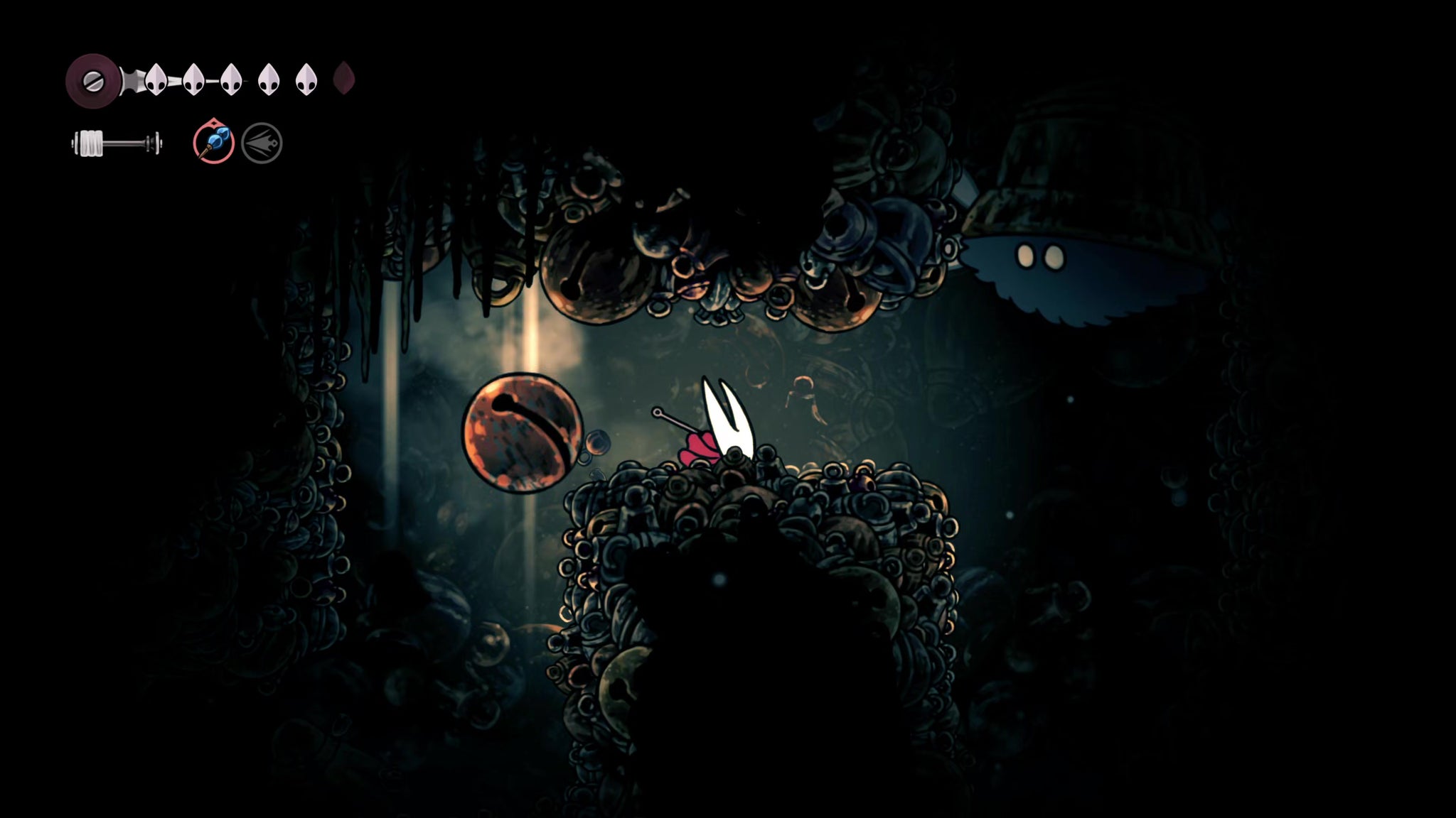 A screenshot of Hollow Knight: Silksong showing the path through Bellhart. - 16