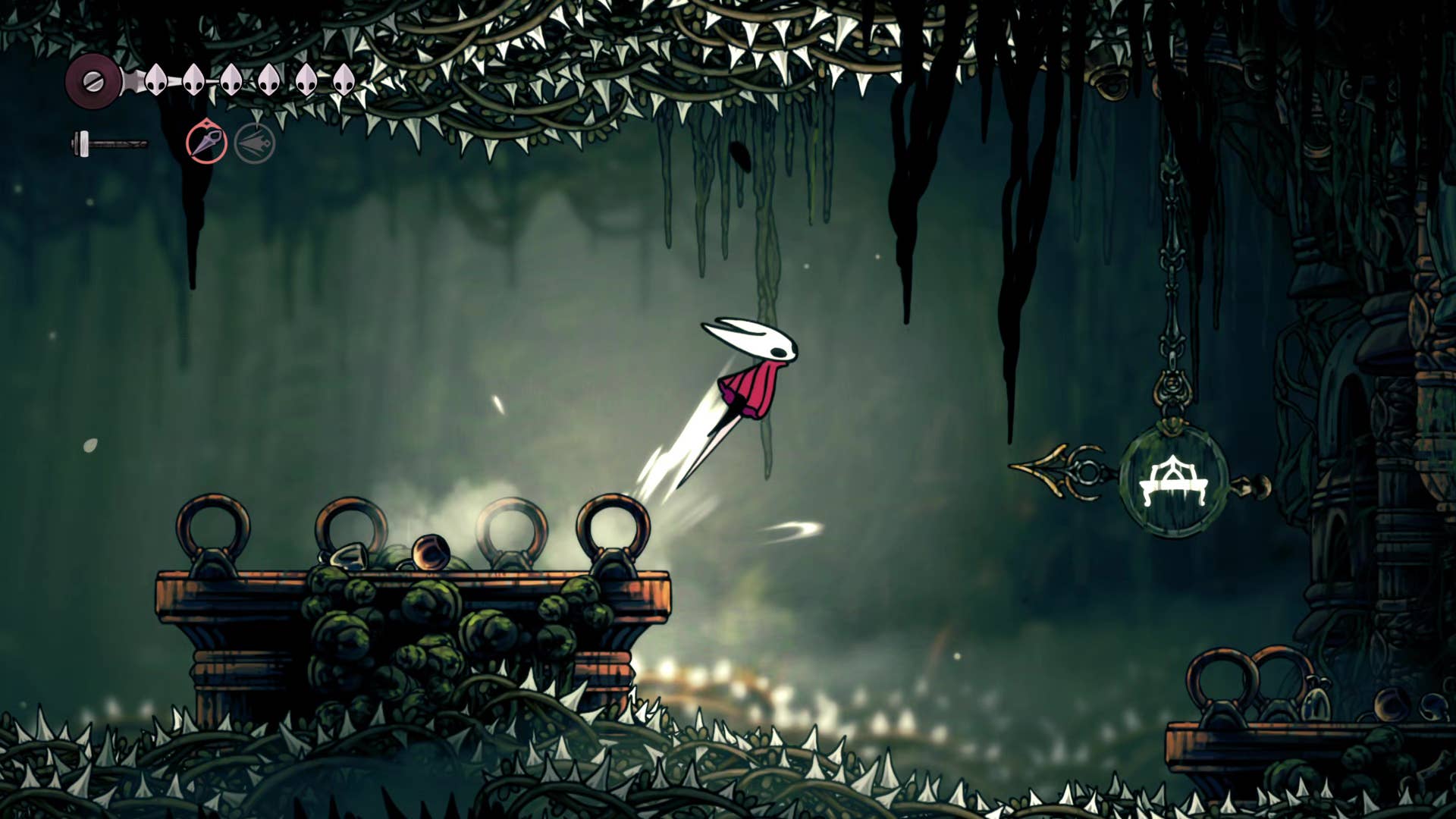 Screenshot of Hollow Knight: Silksong showing the path through Bellhart.