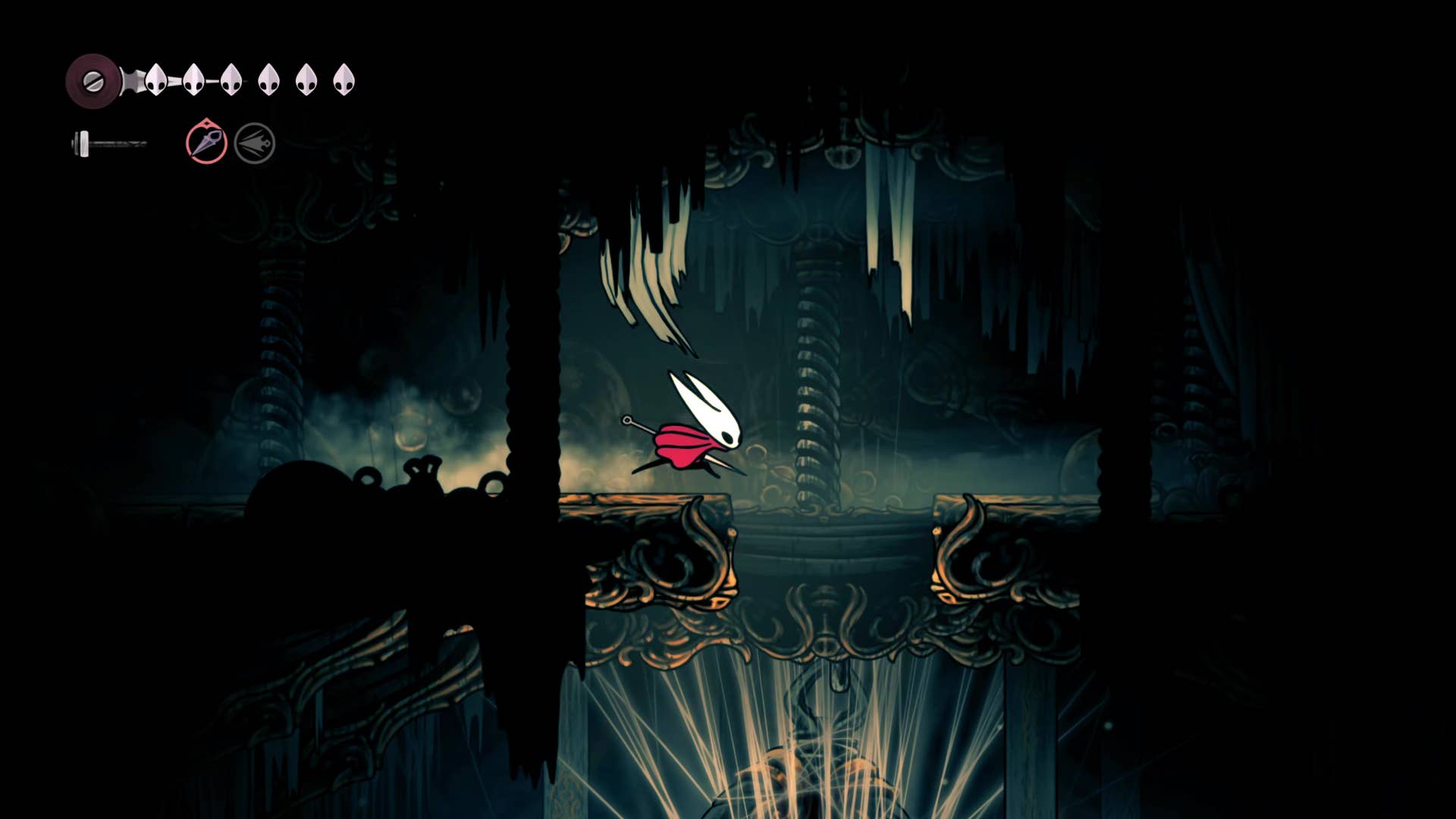 Screenshot of Hollow Knight: Silksong showing the path through Bellhart.