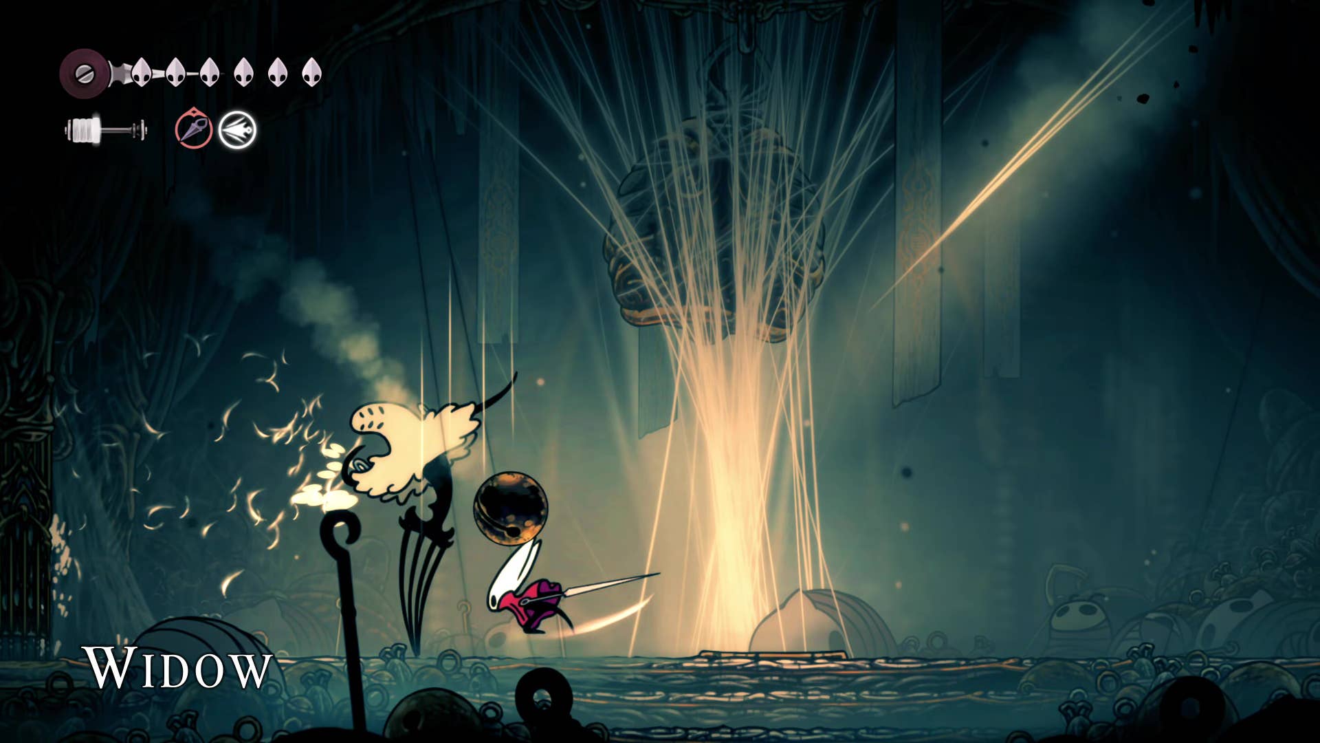 Screenshot of Hollow Knight: Silksong showing the path through Bellhart.