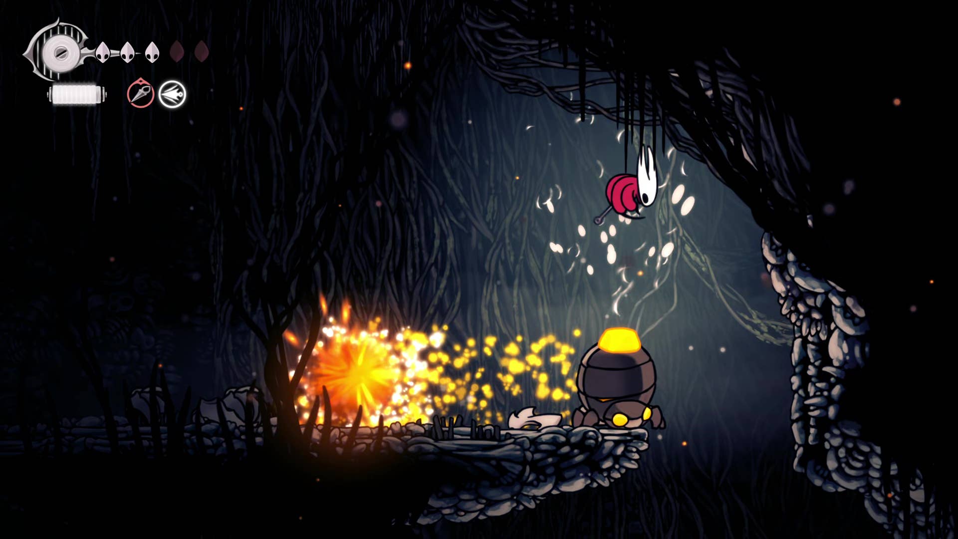 Screenshot of Hollow Knight: Silksong showing paths through various different miscellaneous quest regions in Act 1.